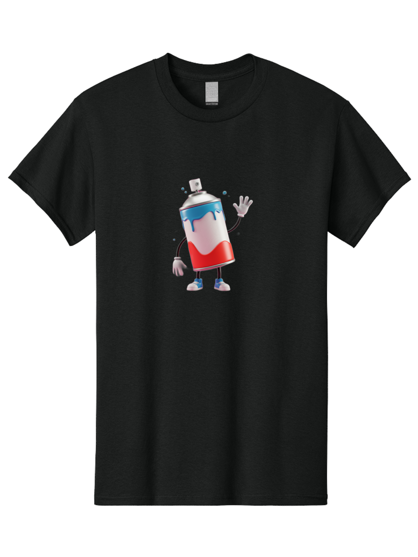 Spray-Paint-Can-Character-1 Men'S Graphic Tee, 100% Cotton, Comfortable Casual Summer Wear, Machine Washable, Cartoon Spray Can, Red White And Blue Paint, Graffiti Art, Street Art Supplies, Vibrant Colors, Animated Character, 3D Illustration, Bad692