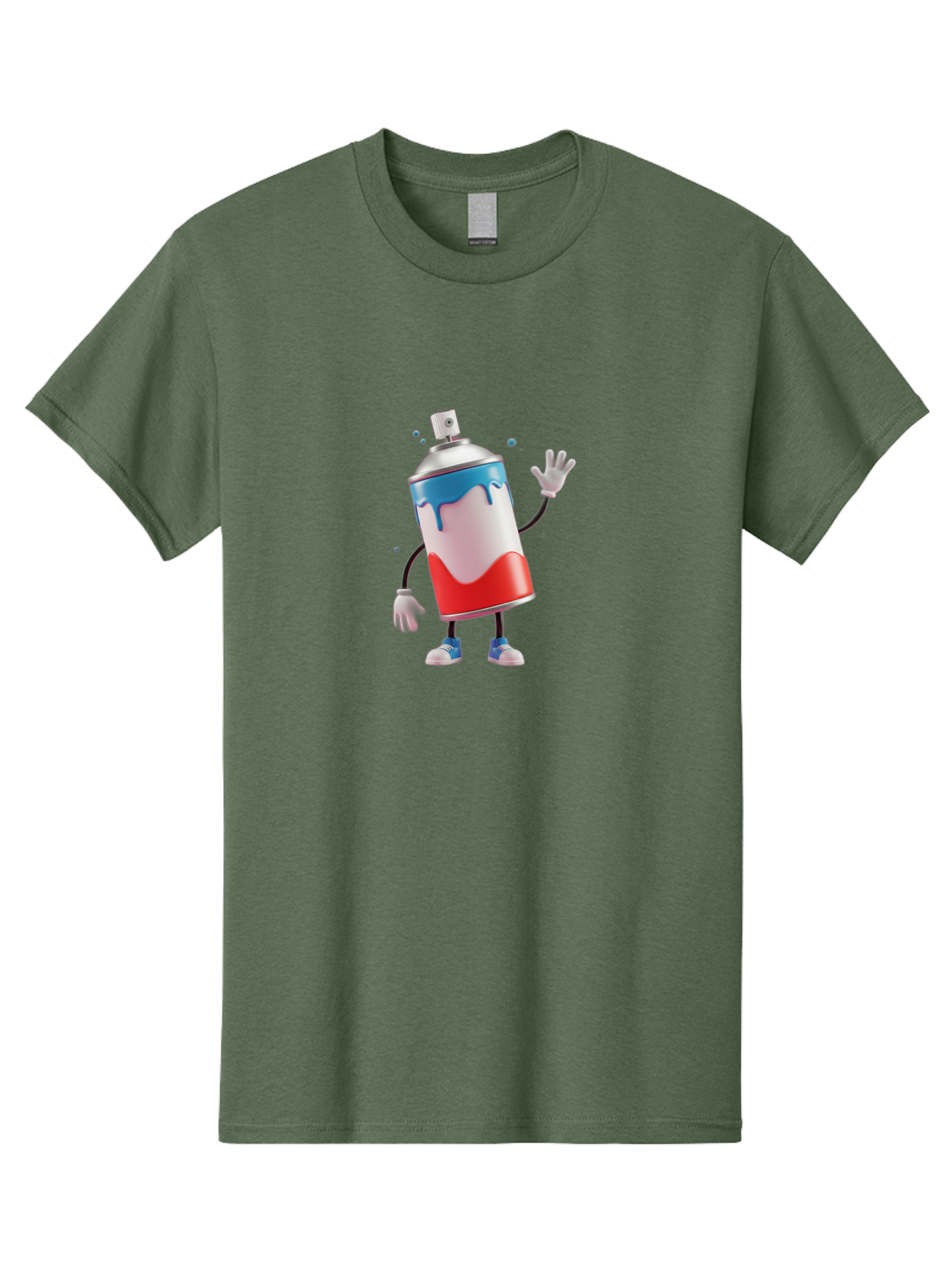 Spray-Paint-Can-Character-1 Men'S Graphic Tee, 100% Cotton, Comfortable Casual Summer Wear, Machine Washable, Cartoon Spray Can, Red White And Blue Paint, Graffiti Art, Street Art Supplies, Vibrant Colors, Animated Character, 3D Illustration, Bad692