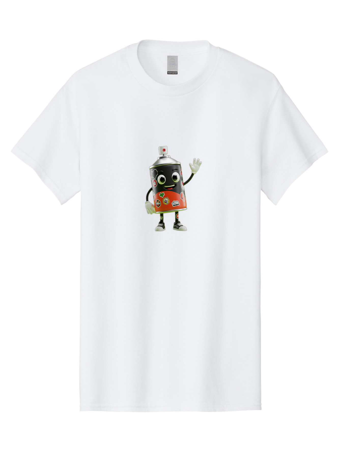 Spray-Paint-Can-Character-2 Men'S Graphic Tee, 100% Cotton, Comfortable Casual Summer Wear, Machine Washable, Cartoon Spray Can, Black And Red Design, Stickers, Smiling Face, Waving Hand, Street Art, Graffiti, Urban Culture, Pop Art Style, Bad693