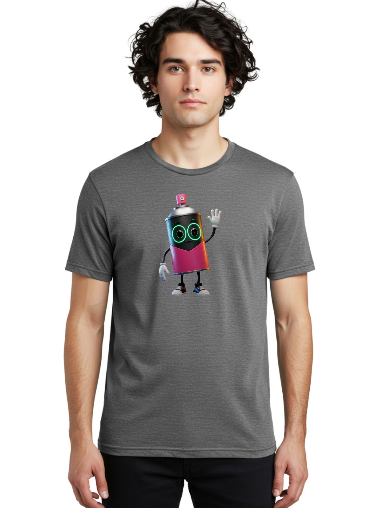 Spray-Paint-Can-Character Men'S Graphic Tee, 100% Cotton, Comfortable Casual Summer Wear, Machine Washable, Cartoon Spray Can, Street Art, Graffiti, Vibrant Colors, Friendly Character, Cute Design, Urban Art, Spray Paint Can, Bad694