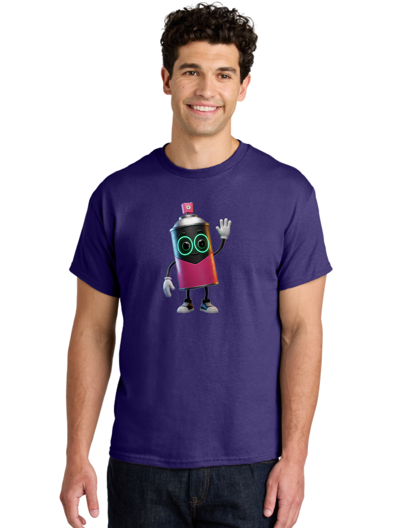 Spray-Paint-Can-Character Men'S Graphic Tee, 100% Cotton, Comfortable Casual Summer Wear, Machine Washable, Cartoon Spray Can, Street Art, Graffiti, Vibrant Colors, Friendly Character, Cute Design, Urban Art, Spray Paint Can, Bad694