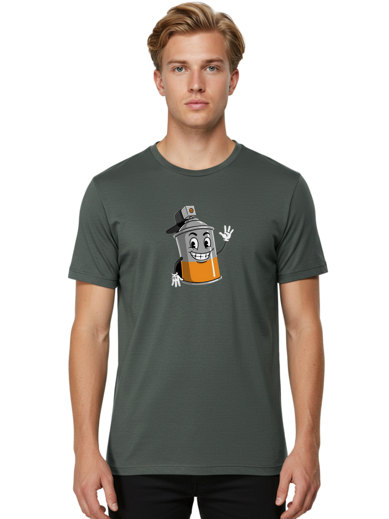 Spray-Paint-Can Men'S Graphic Tee, 100% Cotton, Comfortable Casual Summer Wear, Machine Washable, Cartoon Character, Spray Paint Can, Smiling Face, Street Art, Graffiti, Vibrant Colors, Playful Design, Happy Vibe Bad695