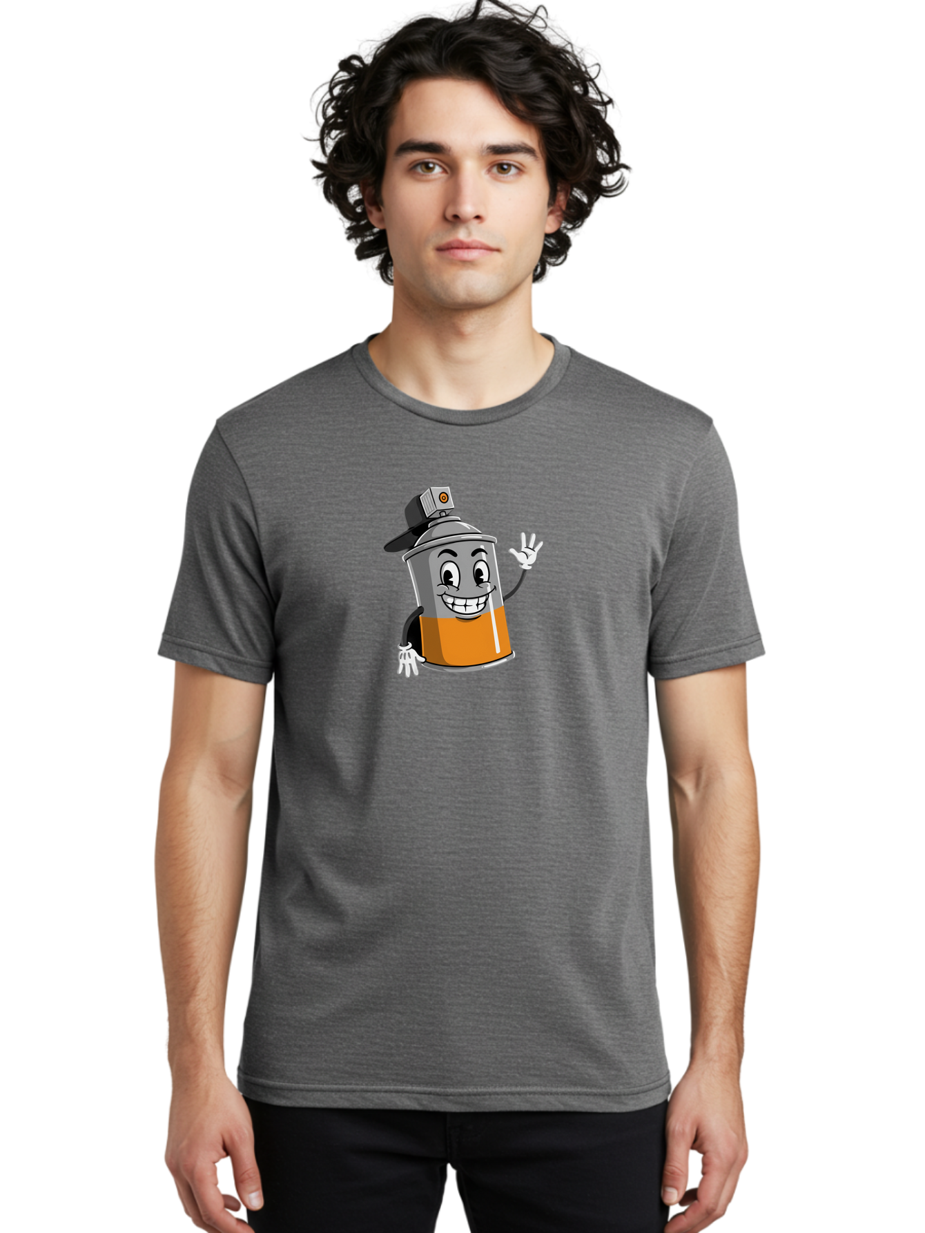 Spray-Paint-Can Men'S Graphic Tee, 100% Cotton, Comfortable Casual Summer Wear, Machine Washable, Cartoon Character, Spray Paint Can, Smiling Face, Street Art, Graffiti, Vibrant Colors, Playful Design, Happy Vibe Bad695