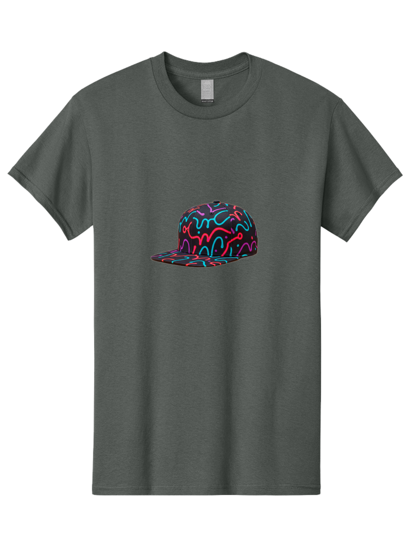 Squiggly-Baseball-Cap Men'S Graphic Tee, 100% Cotton, Comfortable Casual Summer Wear, Machine Washable, Snapback Hat, Neon Squiggles, Black Hat, Vibrant Colors, Streetwear Fashion, Trendy Accessories, Casual Style, Hat Fashion Bad697
