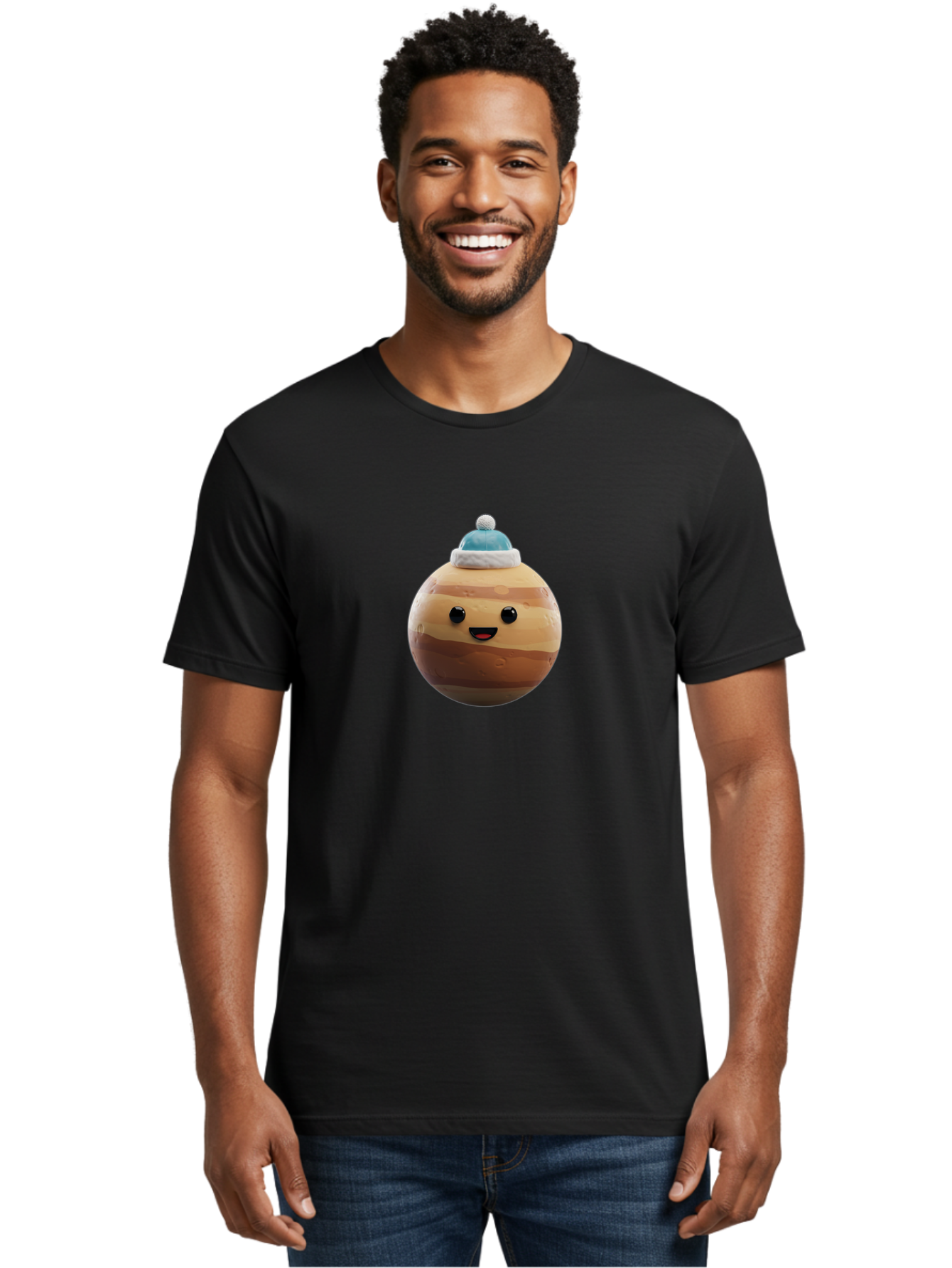 Squishmallow Men'S Graphic Tee, 100% Cotton, Comfortable Casual Summer Wear, Machine Washable, Cute Plush Toy, Squishmallow Character, Caramel Color, Blue Beanie, Soft Texture, Cheerful Face, Round Shape, Squishy Toy, Collectible Plush, Bad699