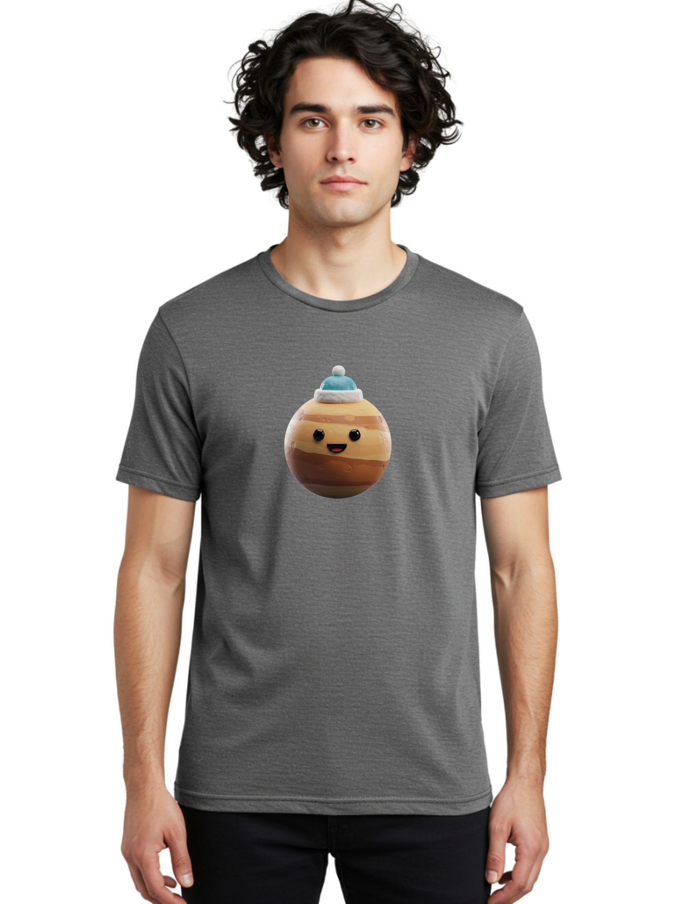 Squishmallow Men'S Graphic Tee, 100% Cotton, Comfortable Casual Summer Wear, Machine Washable, Cute Plush Toy, Squishmallow Character, Caramel Color, Blue Beanie, Soft Texture, Cheerful Face, Round Shape, Squishy Toy, Collectible Plush, Bad699