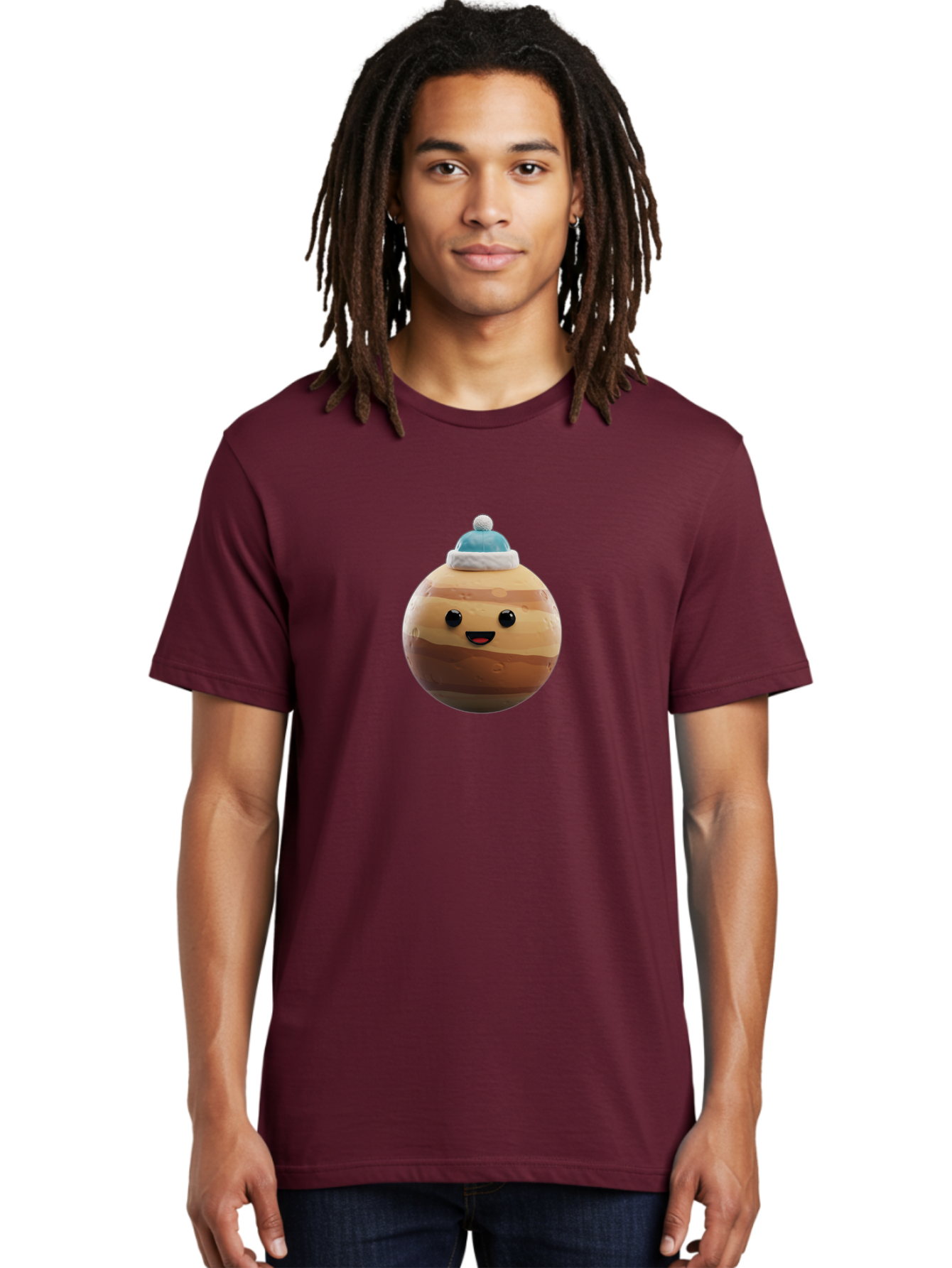 Squishmallow Men'S Graphic Tee, 100% Cotton, Comfortable Casual Summer Wear, Machine Washable, Cute Plush Toy, Squishmallow Character, Caramel Color, Blue Beanie, Soft Texture, Cheerful Face, Round Shape, Squishy Toy, Collectible Plush, Bad699