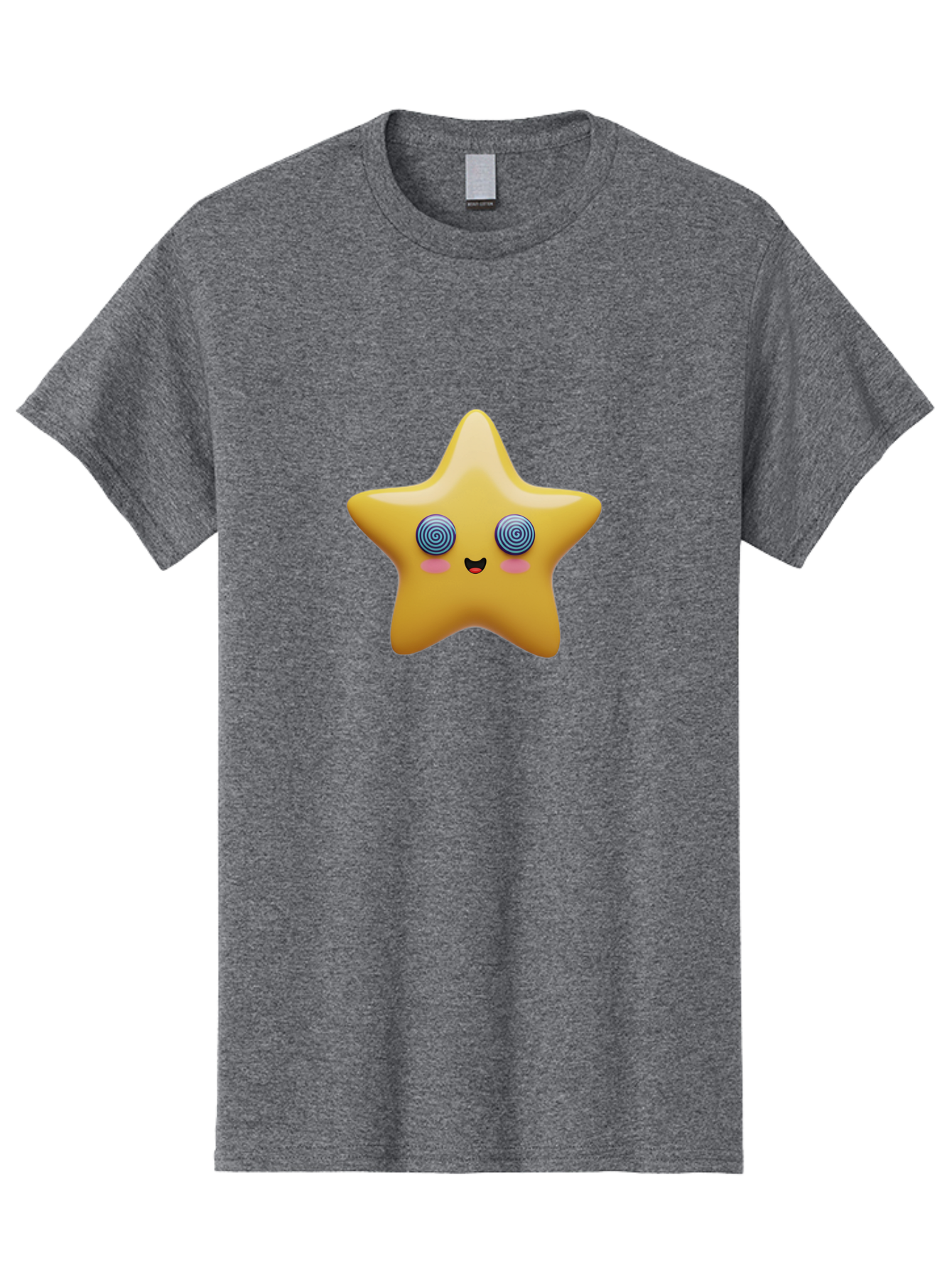 Star-Character Men'S Graphic Tee, 100% Cotton, Comfortable Casual Summer Wear, Machine Washable, Cartoon Star, Cute Face, Spiral Eyes, Smiling Mouth, Rosy Cheeks, Yellow Star, Kawaii Character, Fun Design, Playful Graphics, Bad702
