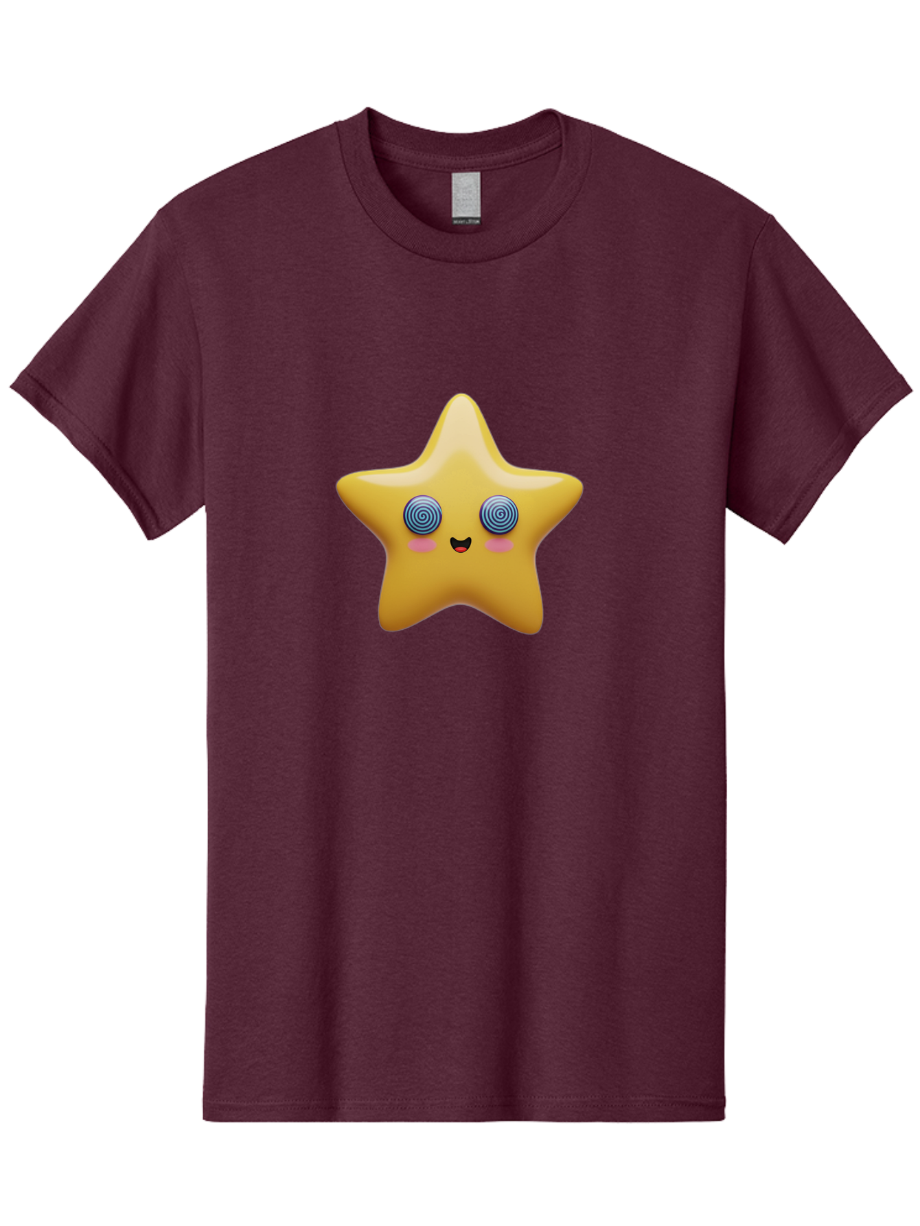 Star-Character Men'S Graphic Tee, 100% Cotton, Comfortable Casual Summer Wear, Machine Washable, Cartoon Star, Cute Face, Spiral Eyes, Smiling Mouth, Rosy Cheeks, Yellow Star, Kawaii Character, Fun Design, Playful Graphics, Bad702