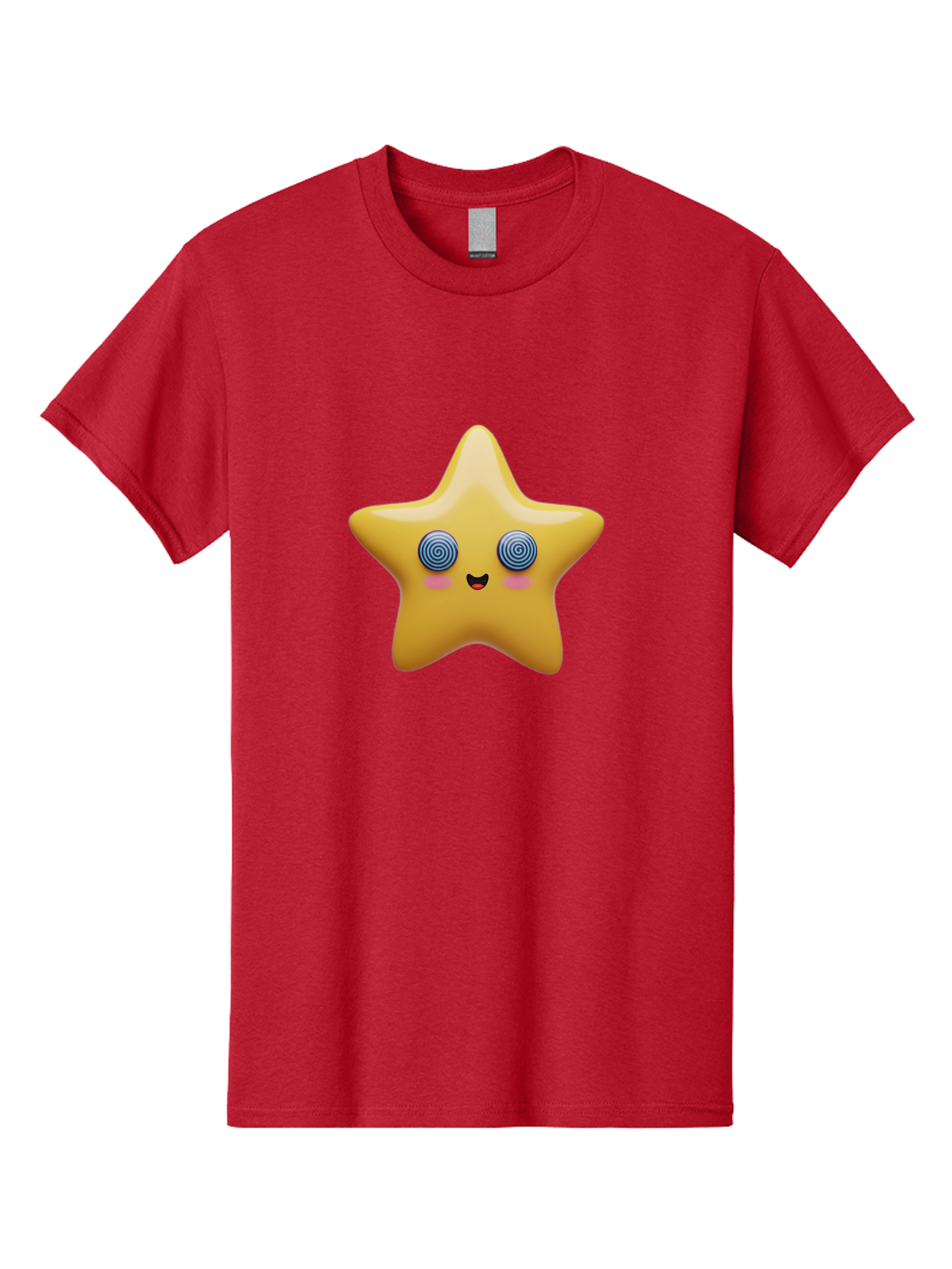 Star-Character Men'S Graphic Tee, 100% Cotton, Comfortable Casual Summer Wear, Machine Washable, Cartoon Star, Cute Face, Spiral Eyes, Smiling Mouth, Rosy Cheeks, Yellow Star, Kawaii Character, Fun Design, Playful Graphics, Bad702