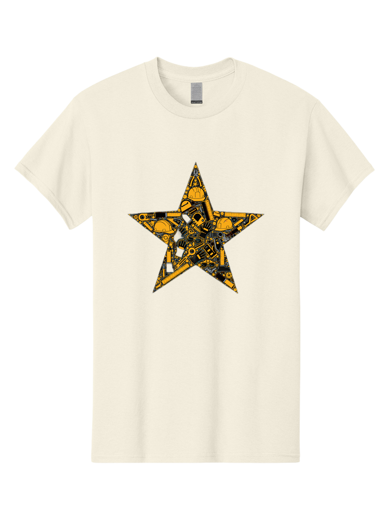 Star-Construction Men'S Graphic Tee, 100% Cotton, Comfortable Casual Summer Wear, Machine Washable, Construction Machinery, Yellow Hard Hats, Star Shape, Mechanical Parts, Industrial Equipment, Construction Industry, Engineering Tools Bad703