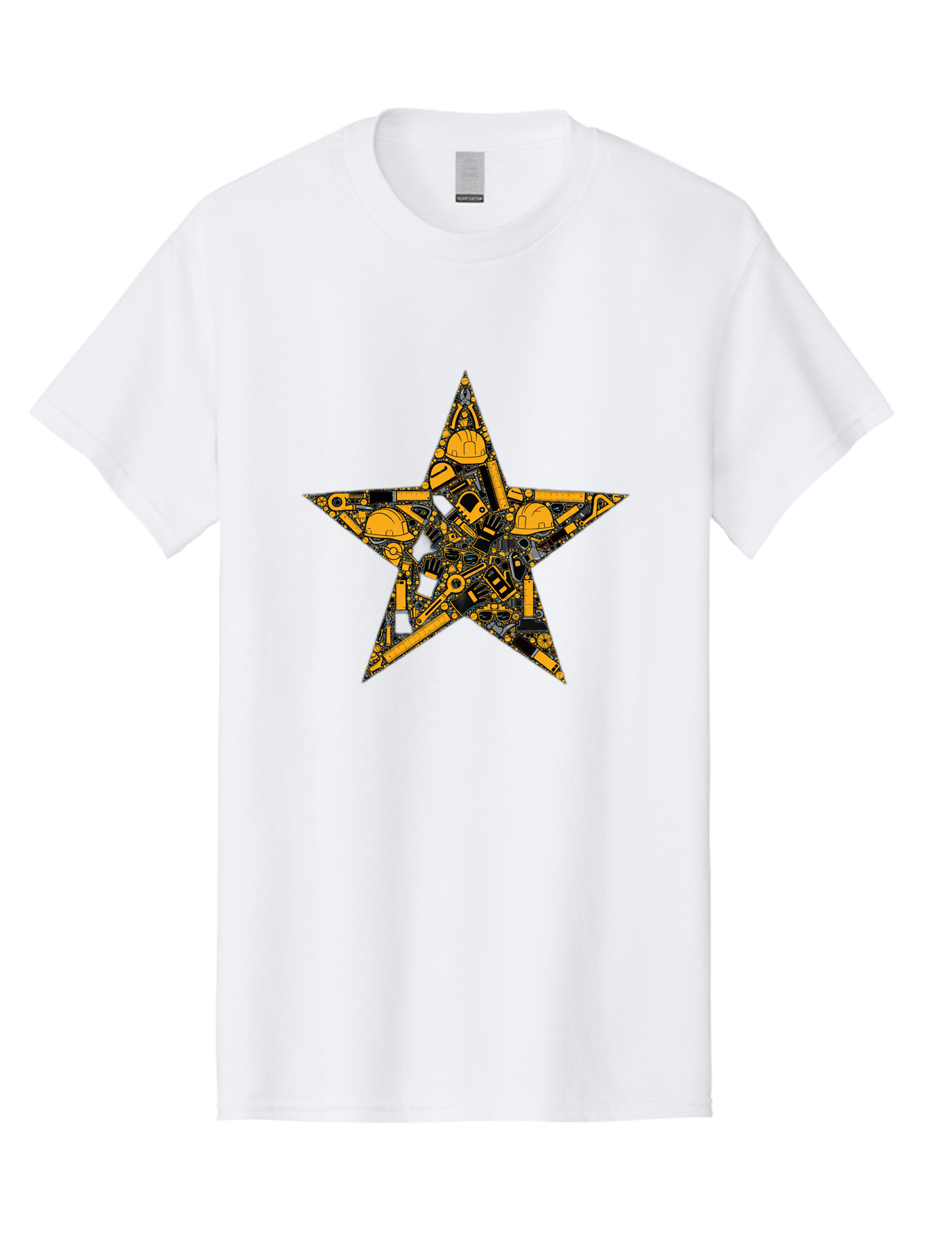 Star-Construction Men'S Graphic Tee, 100% Cotton, Comfortable Casual Summer Wear, Machine Washable, Construction Machinery, Yellow Hard Hats, Star Shape, Mechanical Parts, Industrial Equipment, Construction Industry, Engineering Tools Bad703
