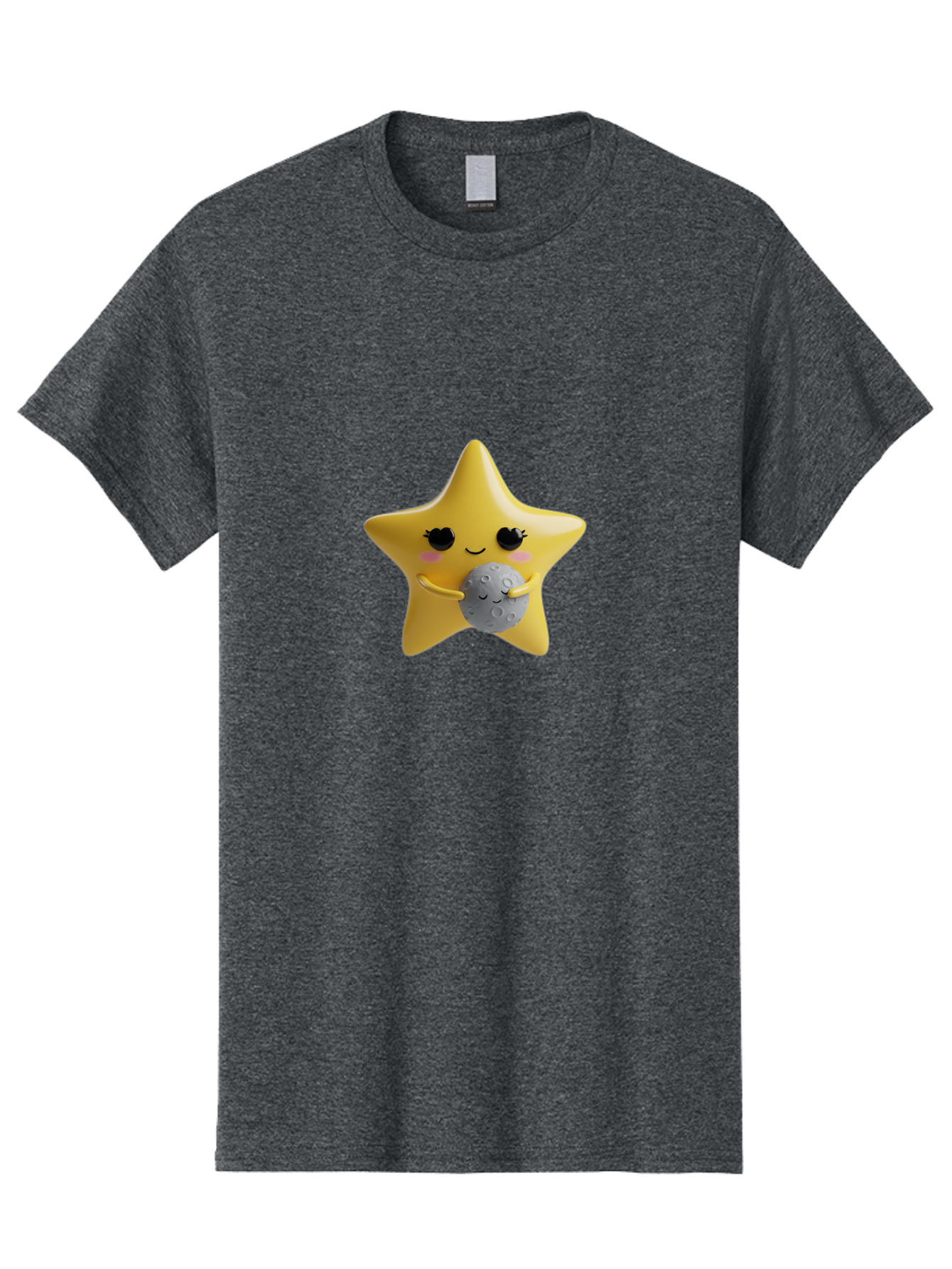 Star-Hugging-Moon Men'S Graphic Tee, 100% Cotton, Comfortable Casual Summer Wear, Machine Washable, Star Character, Cute Illustration, Cartoon Style, Moon Hug, Whimsical Design, Kawaii Art, Childrens Graphics, Adorable Personality, Bad704