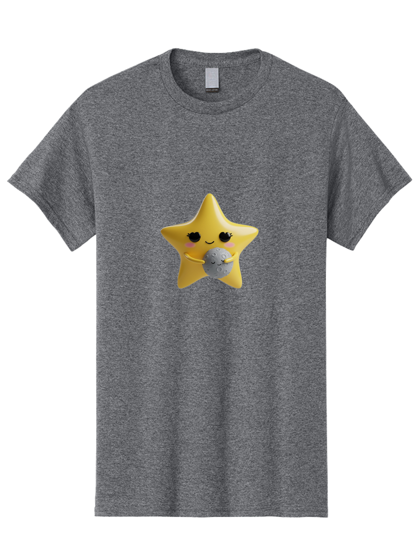 Star-Hugging-Moon Men'S Graphic Tee, 100% Cotton, Comfortable Casual Summer Wear, Machine Washable, Star Character, Cute Illustration, Cartoon Style, Moon Hug, Whimsical Design, Kawaii Art, Childrens Graphics, Adorable Personality, Bad704