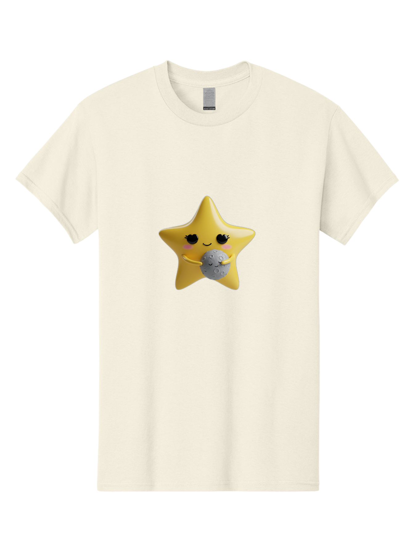 Star-Hugging-Moon Men'S Graphic Tee, 100% Cotton, Comfortable Casual Summer Wear, Machine Washable, Star Character, Cute Illustration, Cartoon Style, Moon Hug, Whimsical Design, Kawaii Art, Childrens Graphics, Adorable Personality, Bad704