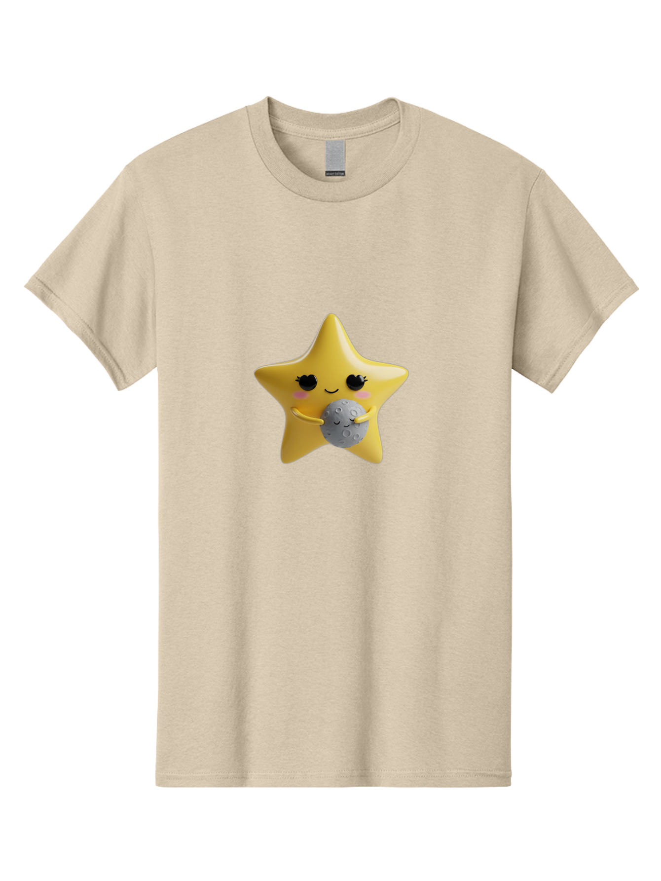 Star-Hugging-Moon Men'S Graphic Tee, 100% Cotton, Comfortable Casual Summer Wear, Machine Washable, Star Character, Cute Illustration, Cartoon Style, Moon Hug, Whimsical Design, Kawaii Art, Childrens Graphics, Adorable Personality, Bad704
