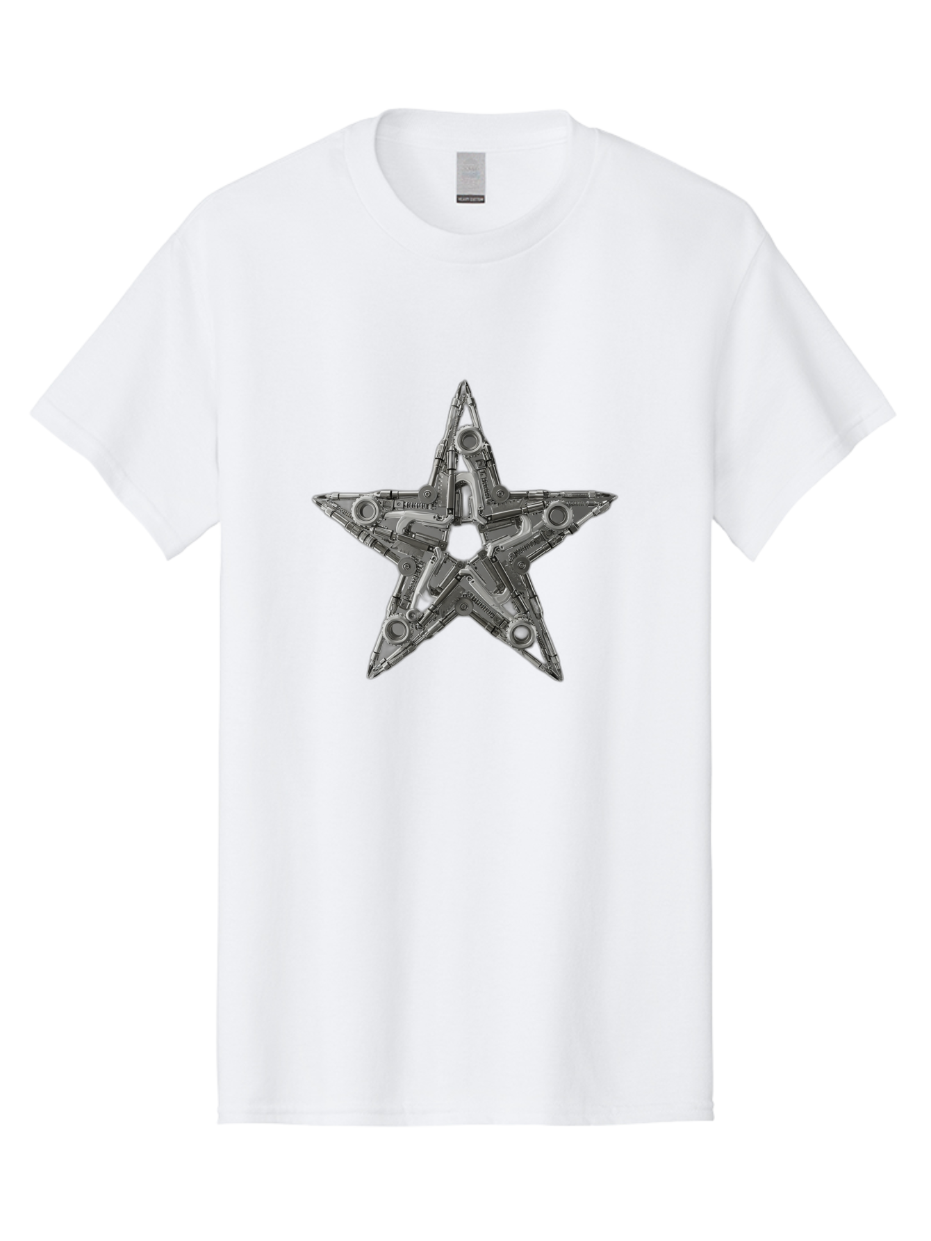 Star-Logo Men'S Graphic Tee, 100% Cotton, Comfortable Casual Summer Wear, Machine Washable, Metal Star Shape, Industrial Design, Mechanical Parts, Futuristic Elements, Metallic Details, Robotic Components, Sci-Fi Aesthetic, Star Symbol, Bad705