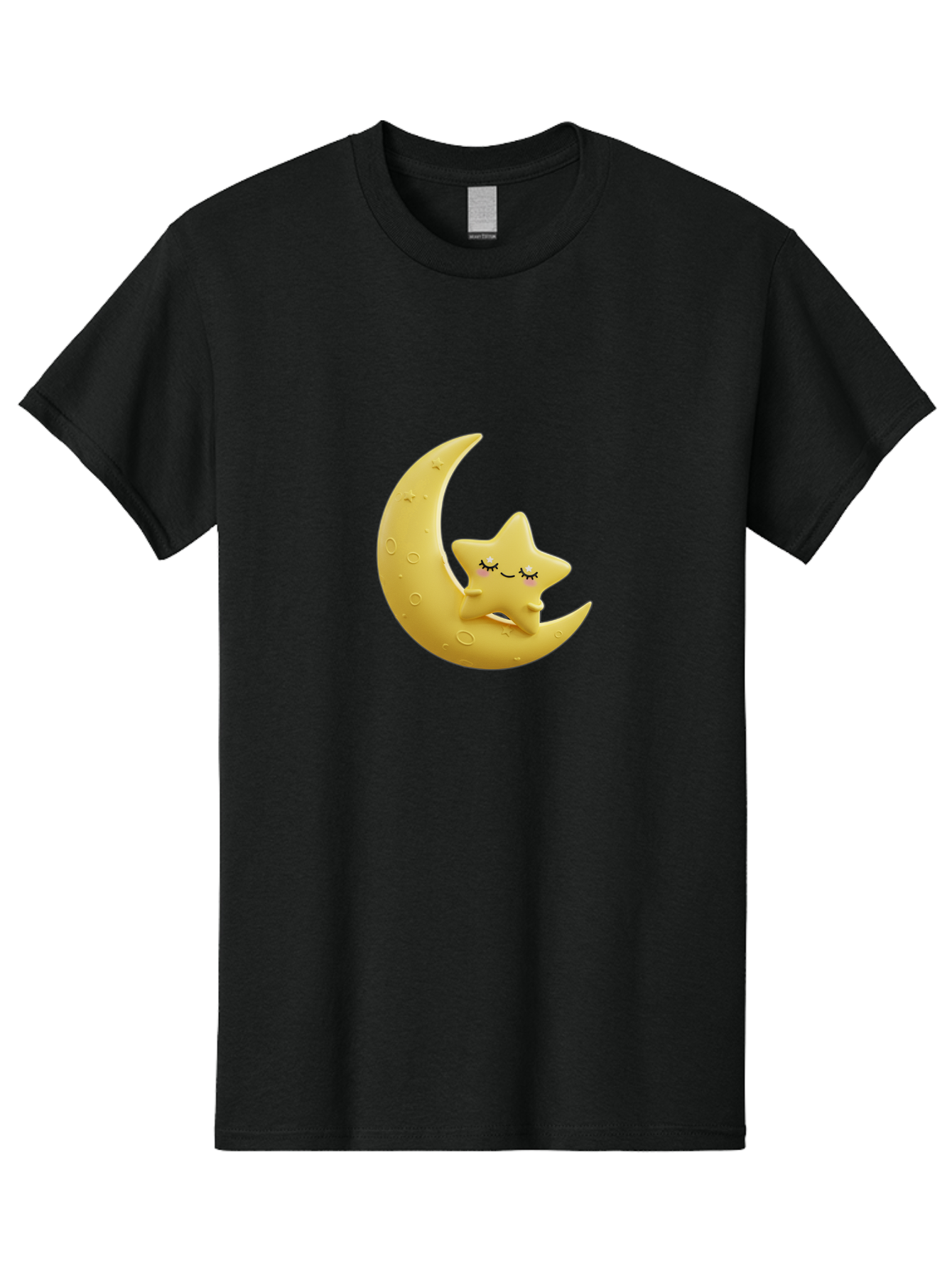 Star-Sleeping-On-Crescent-Moon Men'S Graphic Tee, 100% Cotton, Comfortable Casual Summer Wear, Machine Washable, Cute Star, Sleeping Star, Crescent Moon, Cartoon Character, Kawaii, Adorable, Whimsical Design, Dreamy, Nursery Decor, Yellow Hue, Bad706