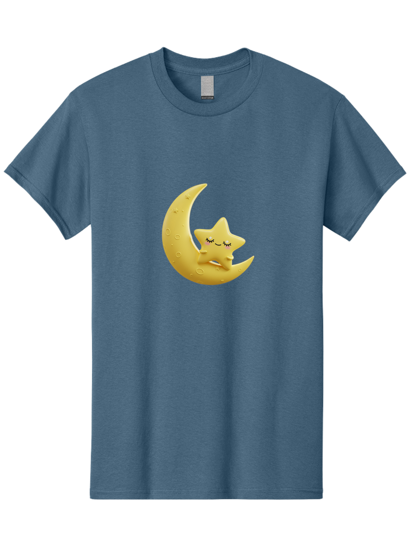 Star-Sleeping-On-Crescent-Moon Men'S Graphic Tee, 100% Cotton, Comfortable Casual Summer Wear, Machine Washable, Cute Star, Sleeping Star, Crescent Moon, Cartoon Character, Kawaii, Adorable, Whimsical Design, Dreamy, Nursery Decor, Yellow Hue, Bad706