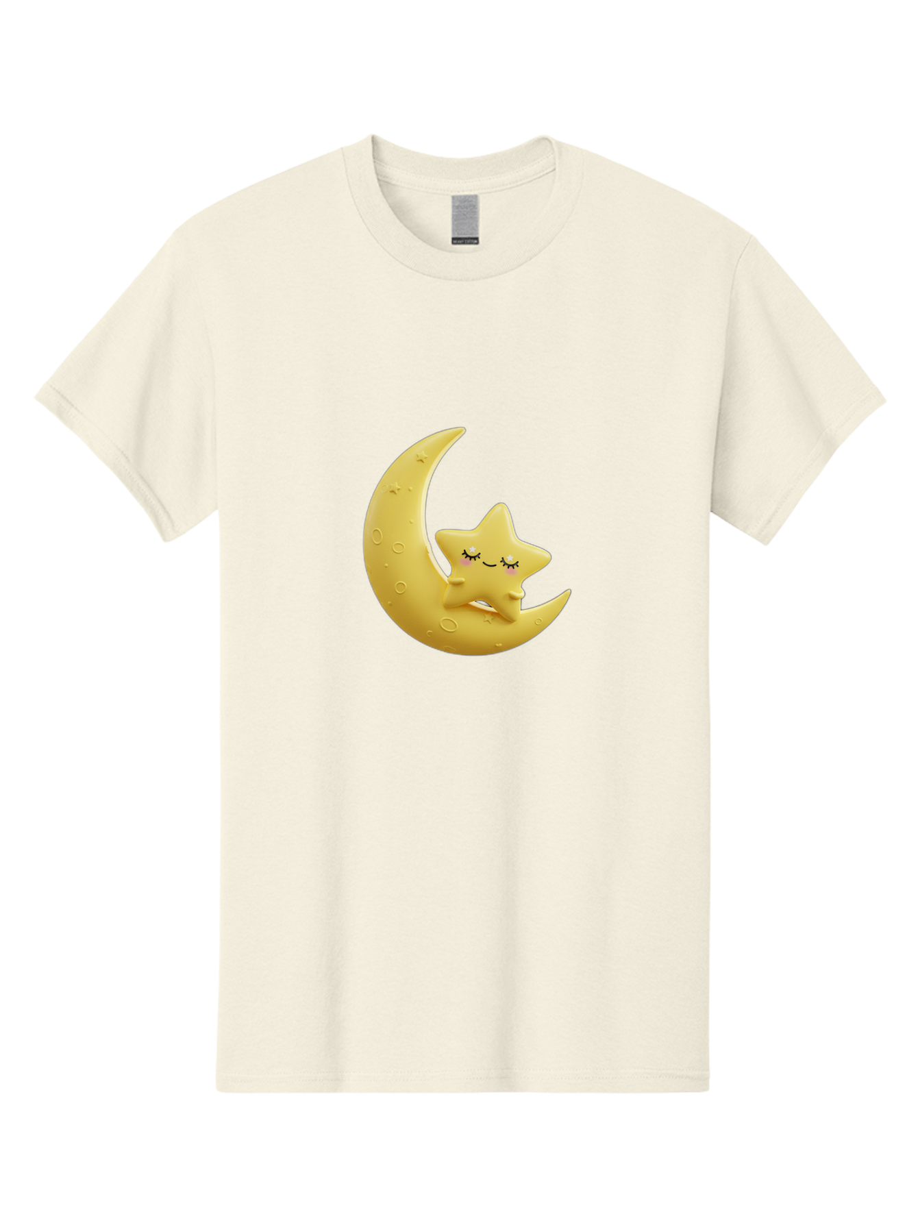 Star-Sleeping-On-Crescent-Moon Men'S Graphic Tee, 100% Cotton, Comfortable Casual Summer Wear, Machine Washable, Cute Star, Sleeping Star, Crescent Moon, Cartoon Character, Kawaii, Adorable, Whimsical Design, Dreamy, Nursery Decor, Yellow Hue, Bad706