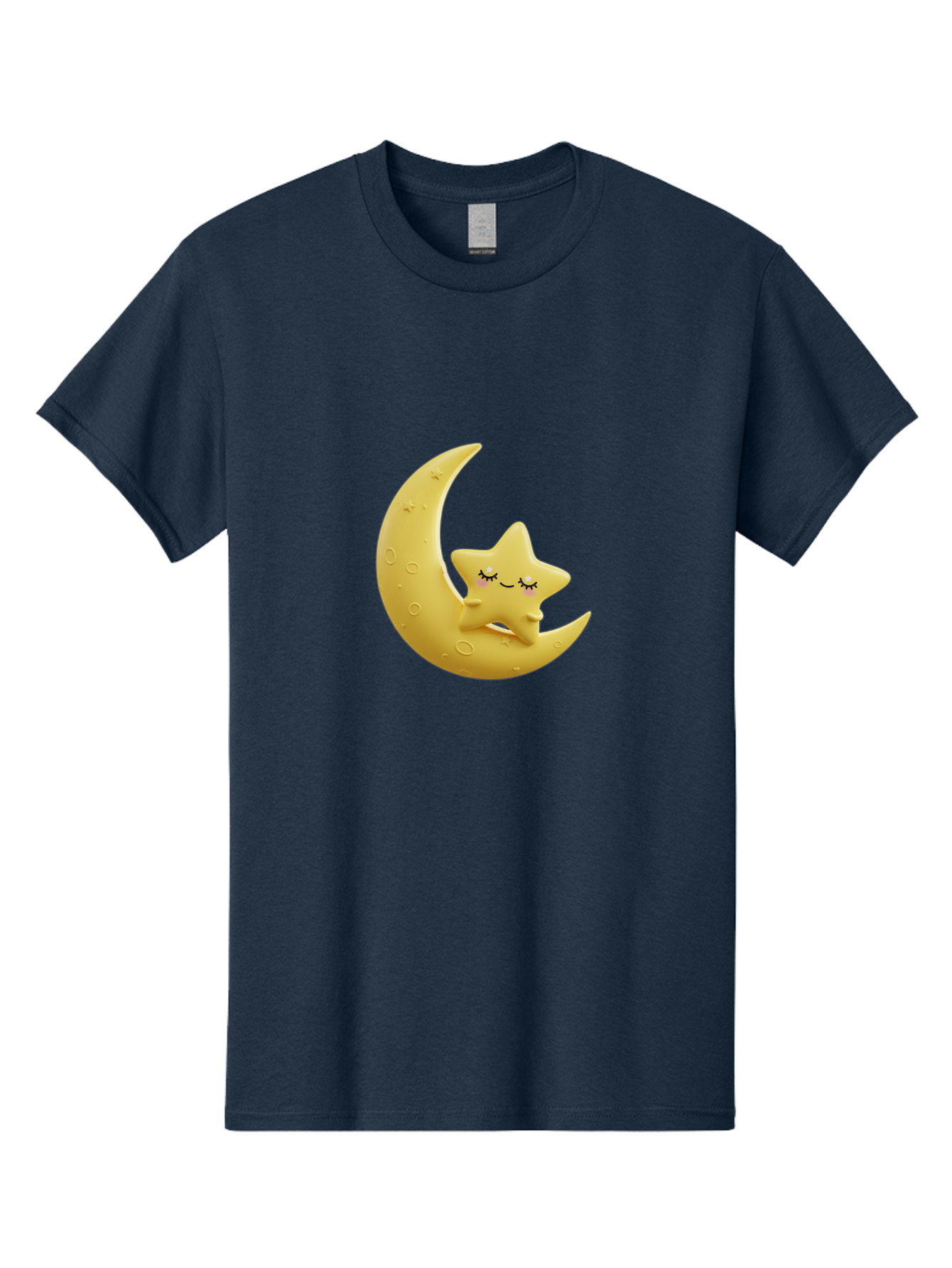 Star-Sleeping-On-Crescent-Moon Men'S Graphic Tee, 100% Cotton, Comfortable Casual Summer Wear, Machine Washable, Cute Star, Sleeping Star, Crescent Moon, Cartoon Character, Kawaii, Adorable, Whimsical Design, Dreamy, Nursery Decor, Yellow Hue, Bad706