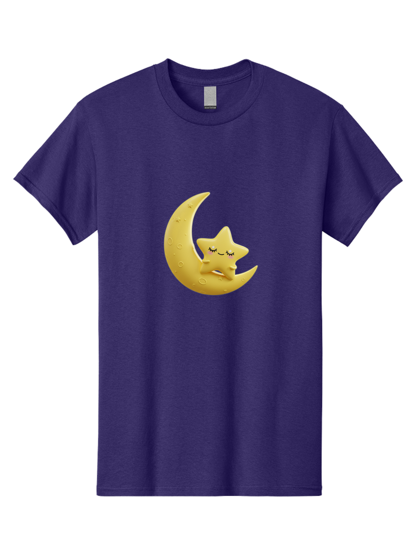 Star-Sleeping-On-Crescent-Moon Men'S Graphic Tee, 100% Cotton, Comfortable Casual Summer Wear, Machine Washable, Cute Star, Sleeping Star, Crescent Moon, Cartoon Character, Kawaii, Adorable, Whimsical Design, Dreamy, Nursery Decor, Yellow Hue, Bad706