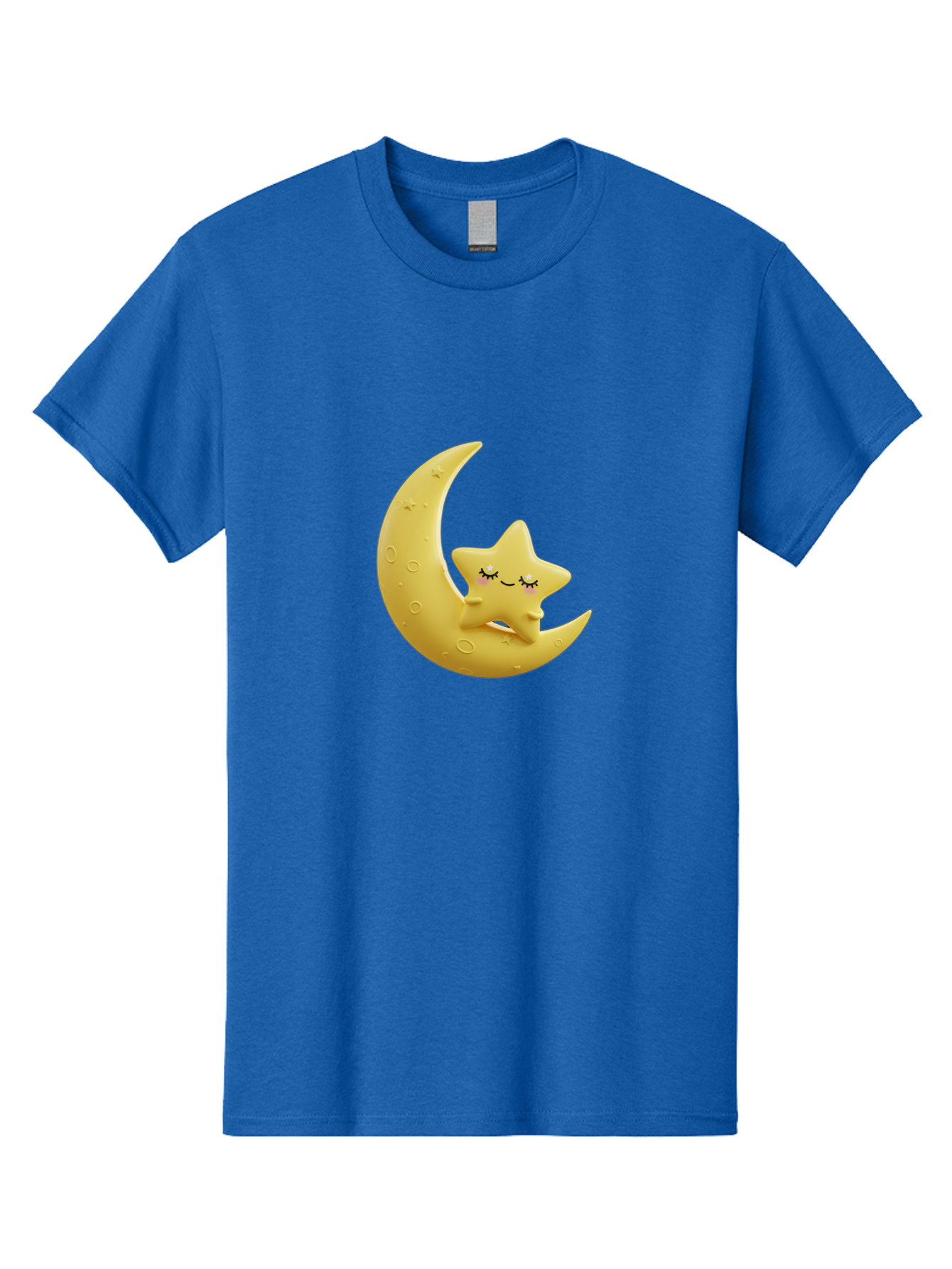 Star-Sleeping-On-Crescent-Moon Men'S Graphic Tee, 100% Cotton, Comfortable Casual Summer Wear, Machine Washable, Cute Star, Sleeping Star, Crescent Moon, Cartoon Character, Kawaii, Adorable, Whimsical Design, Dreamy, Nursery Decor, Yellow Hue, Bad706