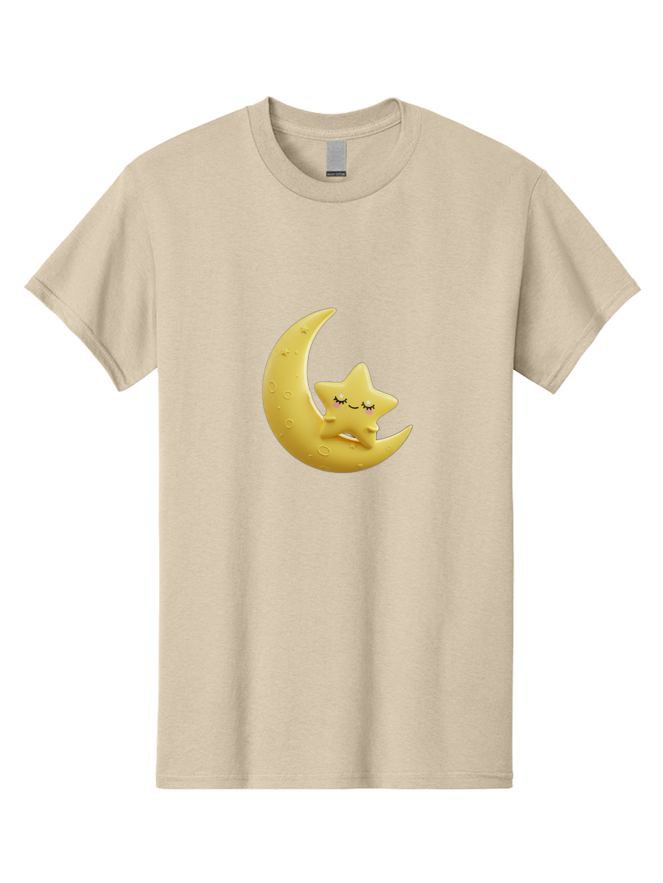 Star-Sleeping-On-Crescent-Moon Men'S Graphic Tee, 100% Cotton, Comfortable Casual Summer Wear, Machine Washable, Cute Star, Sleeping Star, Crescent Moon, Cartoon Character, Kawaii, Adorable, Whimsical Design, Dreamy, Nursery Decor, Yellow Hue, Bad706