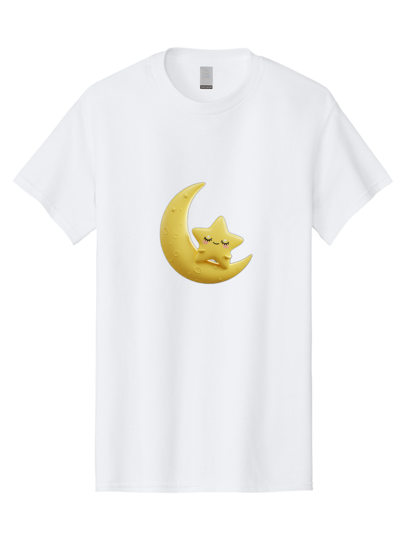 Star-Sleeping-On-Crescent-Moon Men'S Graphic Tee, 100% Cotton, Comfortable Casual Summer Wear, Machine Washable, Cute Star, Sleeping Star, Crescent Moon, Cartoon Character, Kawaii, Adorable, Whimsical Design, Dreamy, Nursery Decor, Yellow Hue, Bad706