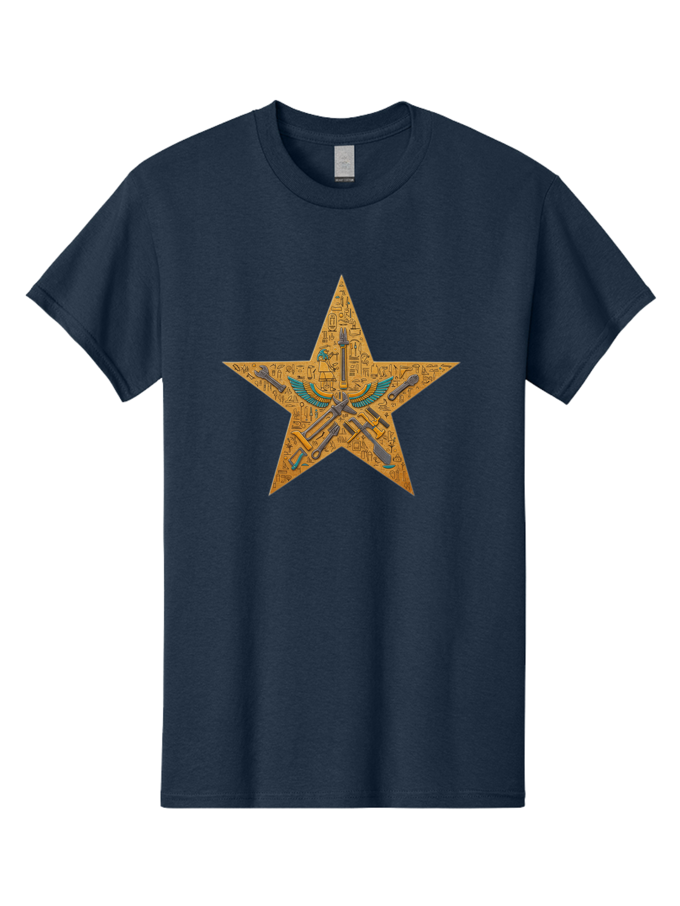 Star-With-Ancient-Egyptian-Symbols Men'S Graphic Tee, 100% Cotton, Comfortable Casual Summer Wear, Machine Washable, Ancient Egyptian Symbols, Was Sceptre, Winged Staff, Mystical Power, Historical Significance, Esoteric Knowledge, Bad707