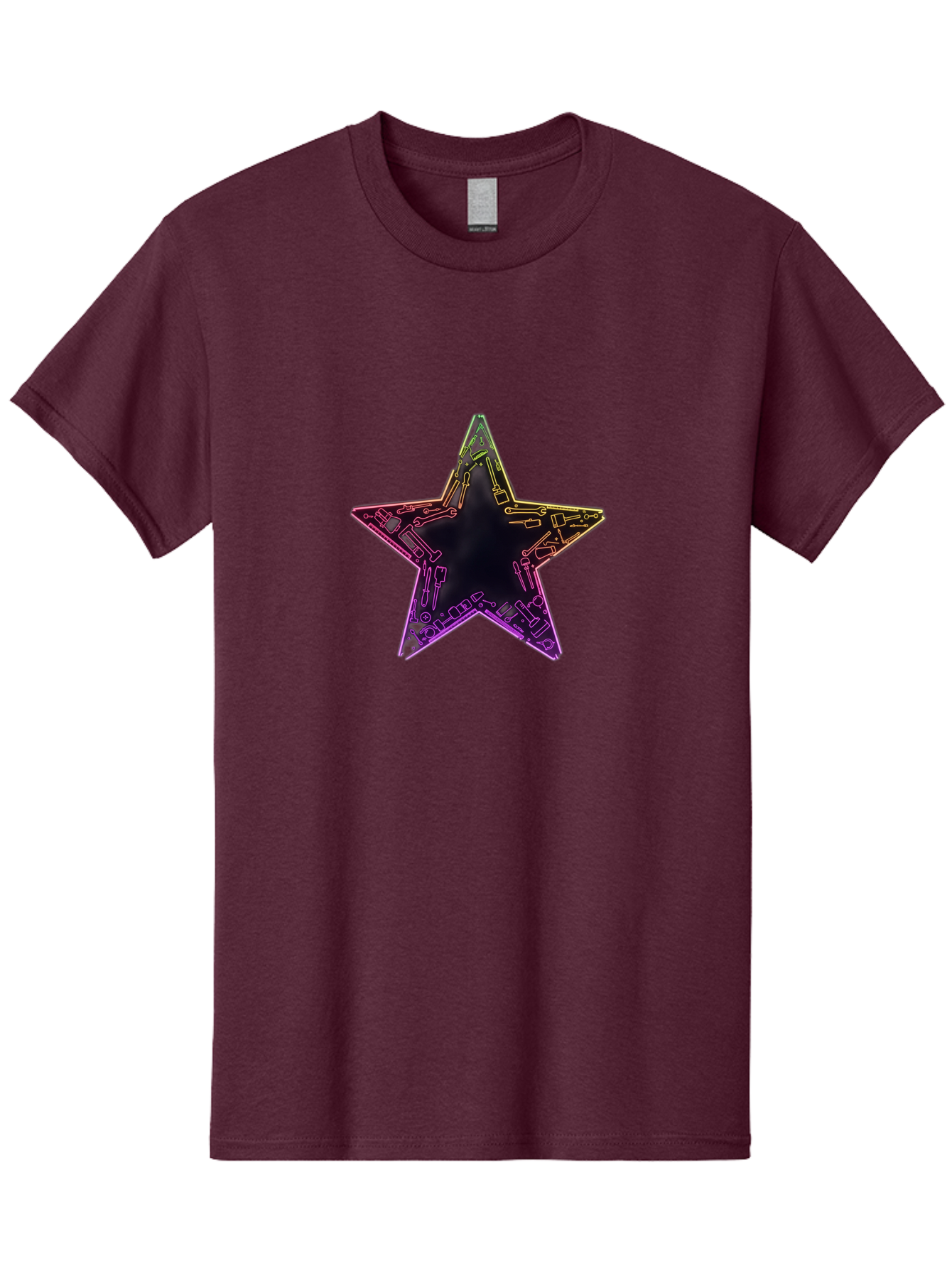 Star Men'S Graphic Tee, 100% Cotton, Comfortable Casual Summer Wear, Machine Washable, Five-Pointed Star, Iridescent Sheen, Holographic Effect, Black Center, Purple And Gold Outline, Steampunk-Inspired Design, Clockwork Mechanisms, Futuristic, Bad708