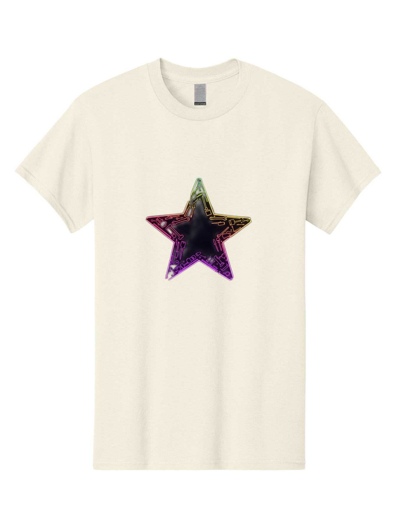 Star Men'S Graphic Tee, 100% Cotton, Comfortable Casual Summer Wear, Machine Washable, Five-Pointed Star, Iridescent Sheen, Holographic Effect, Black Center, Purple And Gold Outline, Steampunk-Inspired Design, Clockwork Mechanisms, Futuristic, Bad708