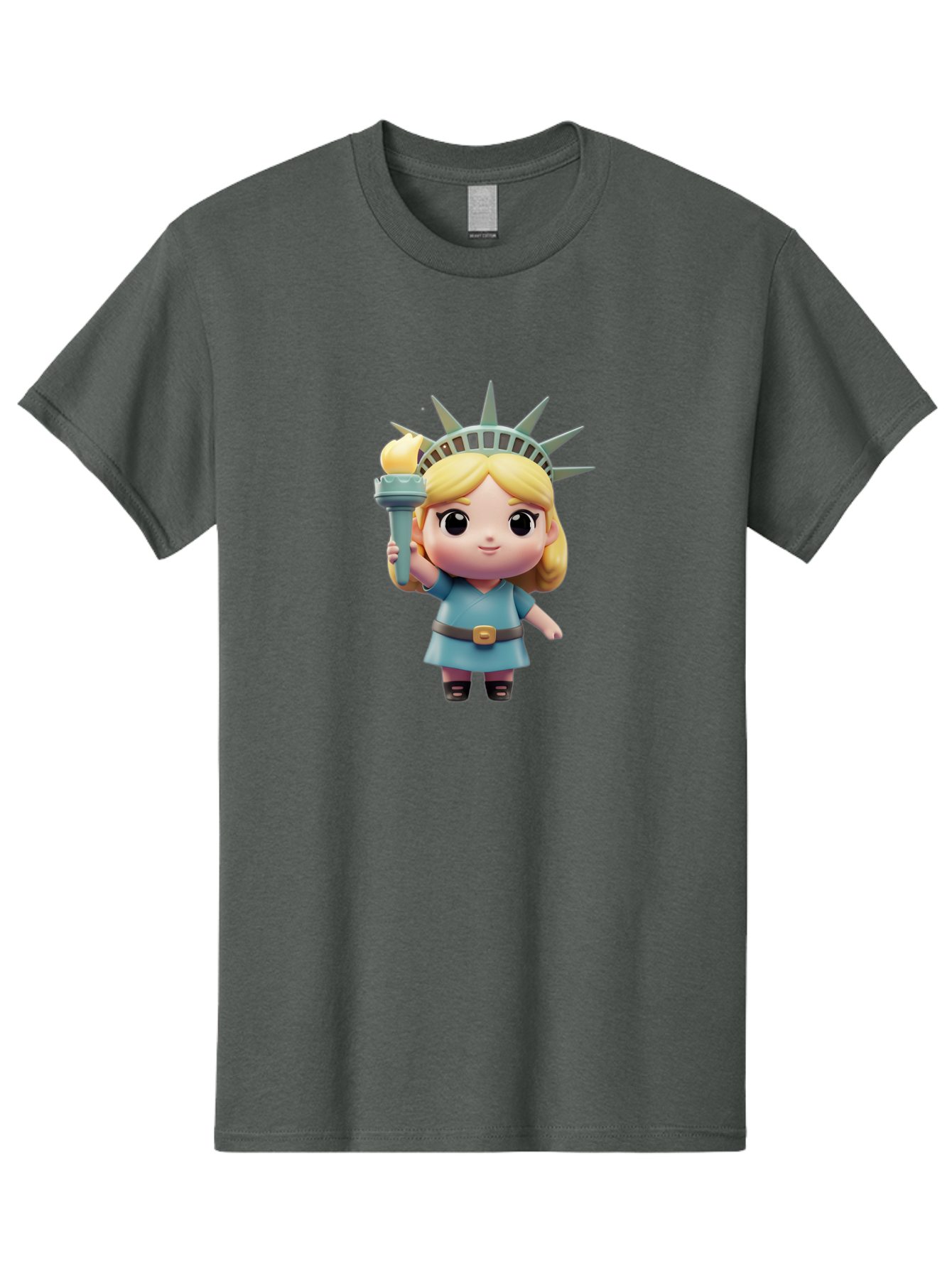 Statue-Of-Liberty-Girl-1 Men'S Graphic Tee, 100% Cotton, Comfortable Casual Summer Wear, Machine Washable, Statue Of Liberty Figurine, Cute Cartoon Character, Liberty Crown, Torch Held High, Liberty Symbol, New York City Icon, Bad710