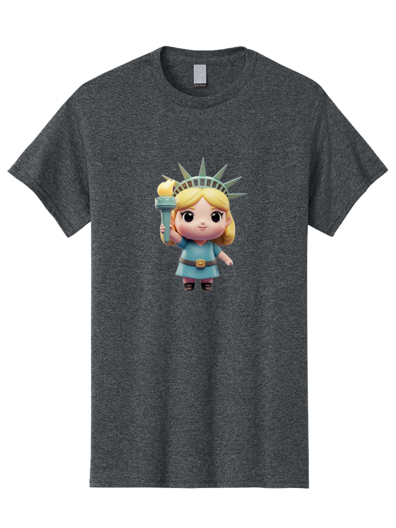 Statue-Of-Liberty-Girl-1 Men'S Graphic Tee, 100% Cotton, Comfortable Casual Summer Wear, Machine Washable, Statue Of Liberty Figurine, Cute Cartoon Character, Liberty Crown, Torch Held High, Liberty Symbol, New York City Icon, Bad710
