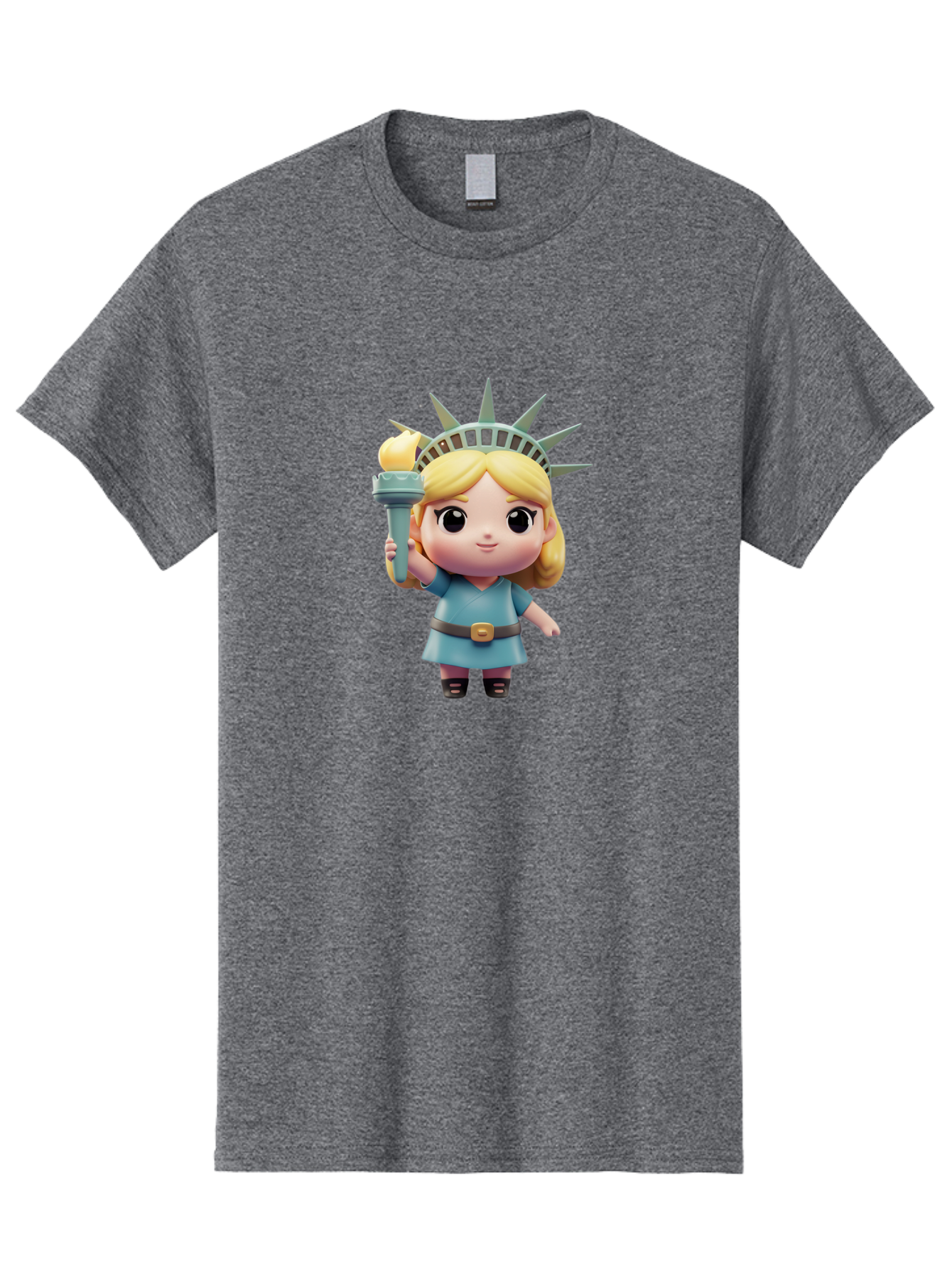 Statue-Of-Liberty-Girl-1 Men'S Graphic Tee, 100% Cotton, Comfortable Casual Summer Wear, Machine Washable, Statue Of Liberty Figurine, Cute Cartoon Character, Liberty Crown, Torch Held High, Liberty Symbol, New York City Icon, Bad710