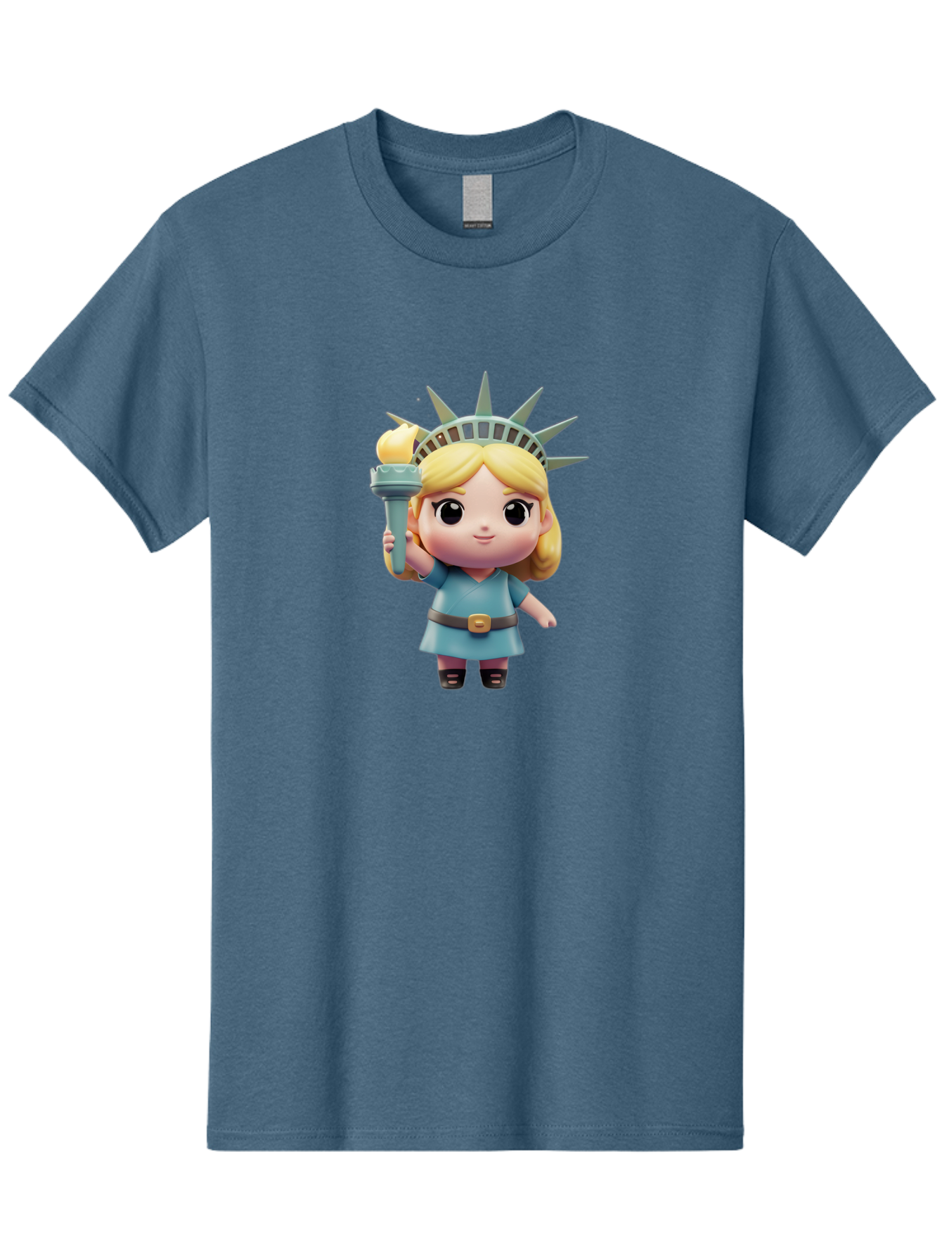 Statue-Of-Liberty-Girl-1 Men'S Graphic Tee, 100% Cotton, Comfortable Casual Summer Wear, Machine Washable, Statue Of Liberty Figurine, Cute Cartoon Character, Liberty Crown, Torch Held High, Liberty Symbol, New York City Icon, Bad710