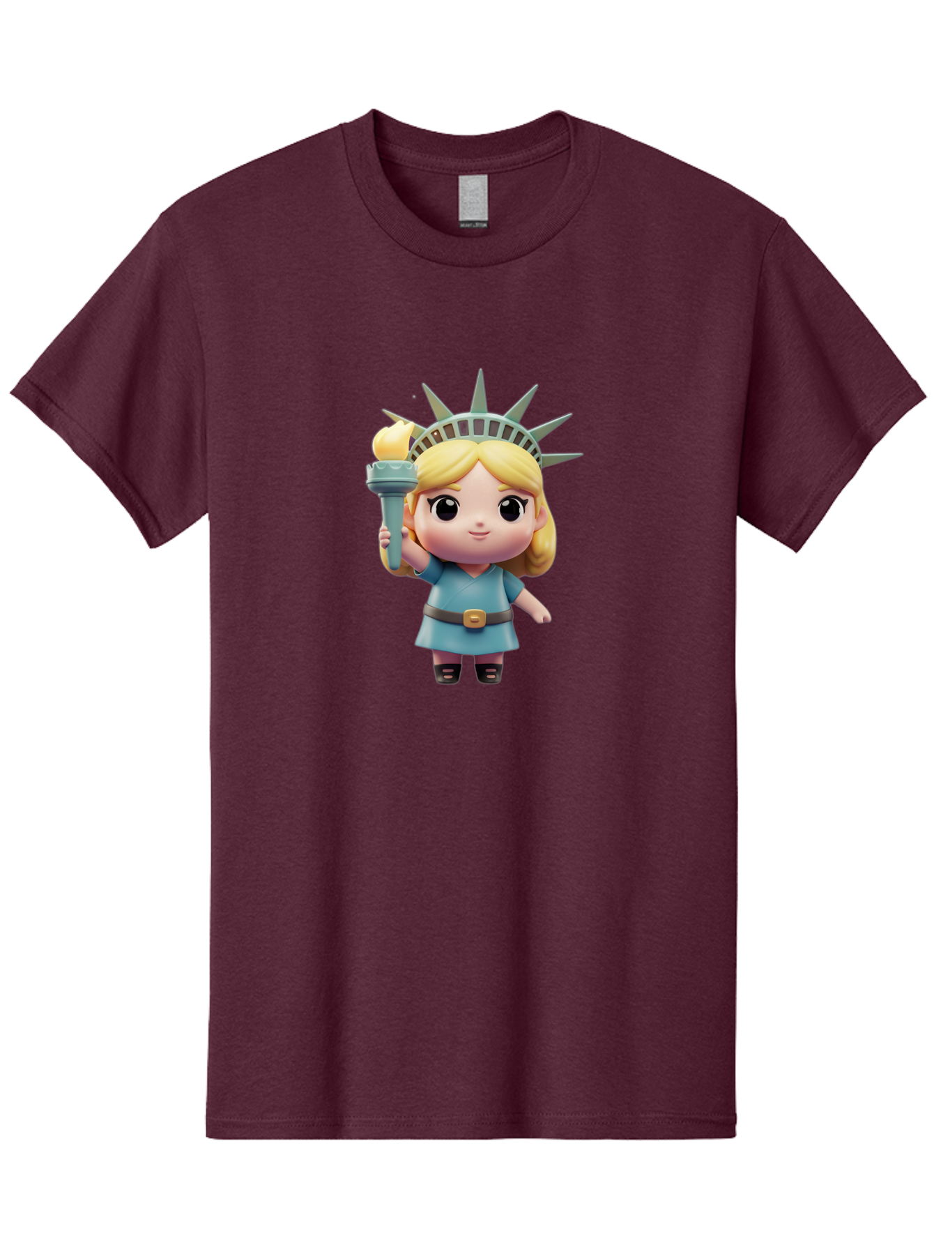 Statue-Of-Liberty-Girl-1 Men'S Graphic Tee, 100% Cotton, Comfortable Casual Summer Wear, Machine Washable, Statue Of Liberty Figurine, Cute Cartoon Character, Liberty Crown, Torch Held High, Liberty Symbol, New York City Icon, Bad710