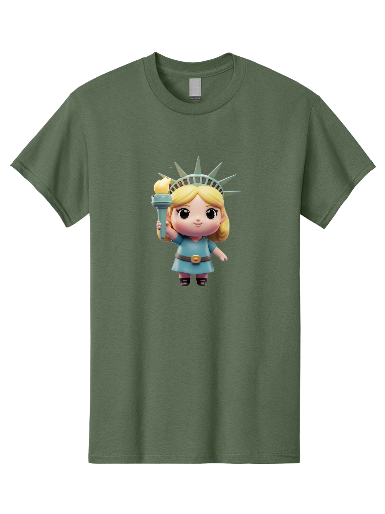 Statue-Of-Liberty-Girl-1 Men'S Graphic Tee, 100% Cotton, Comfortable Casual Summer Wear, Machine Washable, Statue Of Liberty Figurine, Cute Cartoon Character, Liberty Crown, Torch Held High, Liberty Symbol, New York City Icon, Bad710