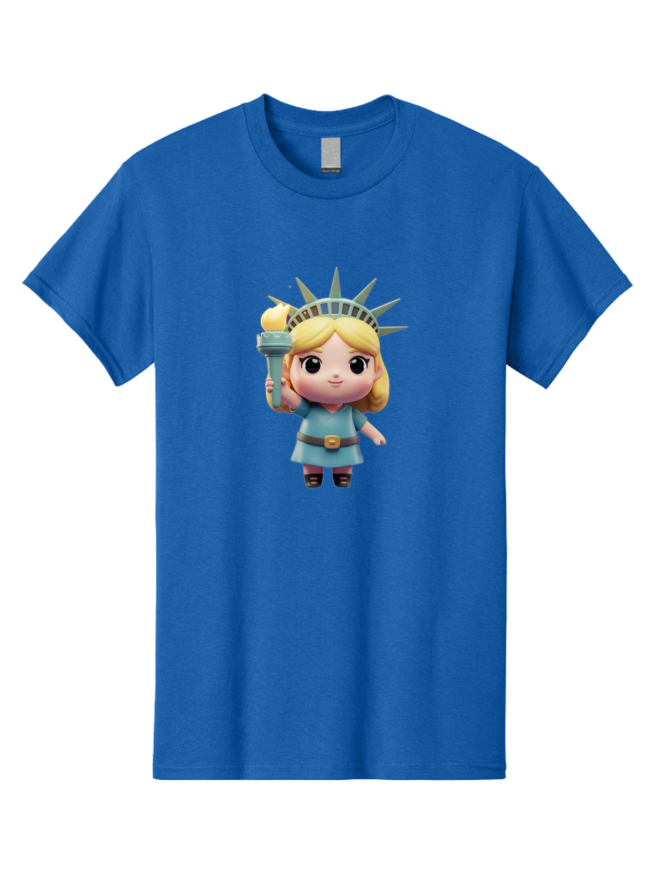 Statue-Of-Liberty-Girl-1 Men'S Graphic Tee, 100% Cotton, Comfortable Casual Summer Wear, Machine Washable, Statue Of Liberty Figurine, Cute Cartoon Character, Liberty Crown, Torch Held High, Liberty Symbol, New York City Icon, Bad710