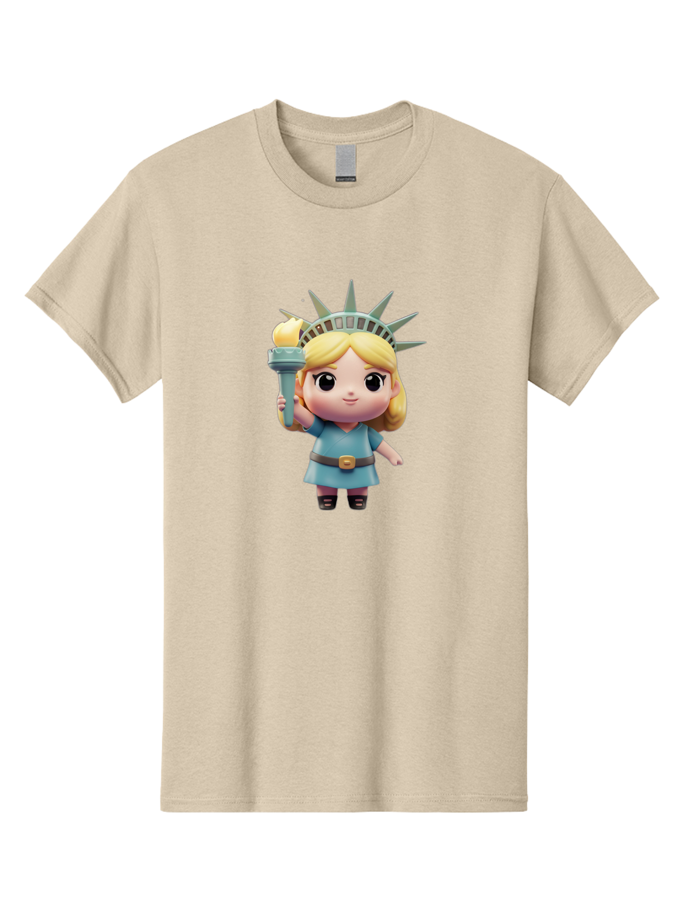 Statue-Of-Liberty-Girl-1 Men'S Graphic Tee, 100% Cotton, Comfortable Casual Summer Wear, Machine Washable, Statue Of Liberty Figurine, Cute Cartoon Character, Liberty Crown, Torch Held High, Liberty Symbol, New York City Icon, Bad710