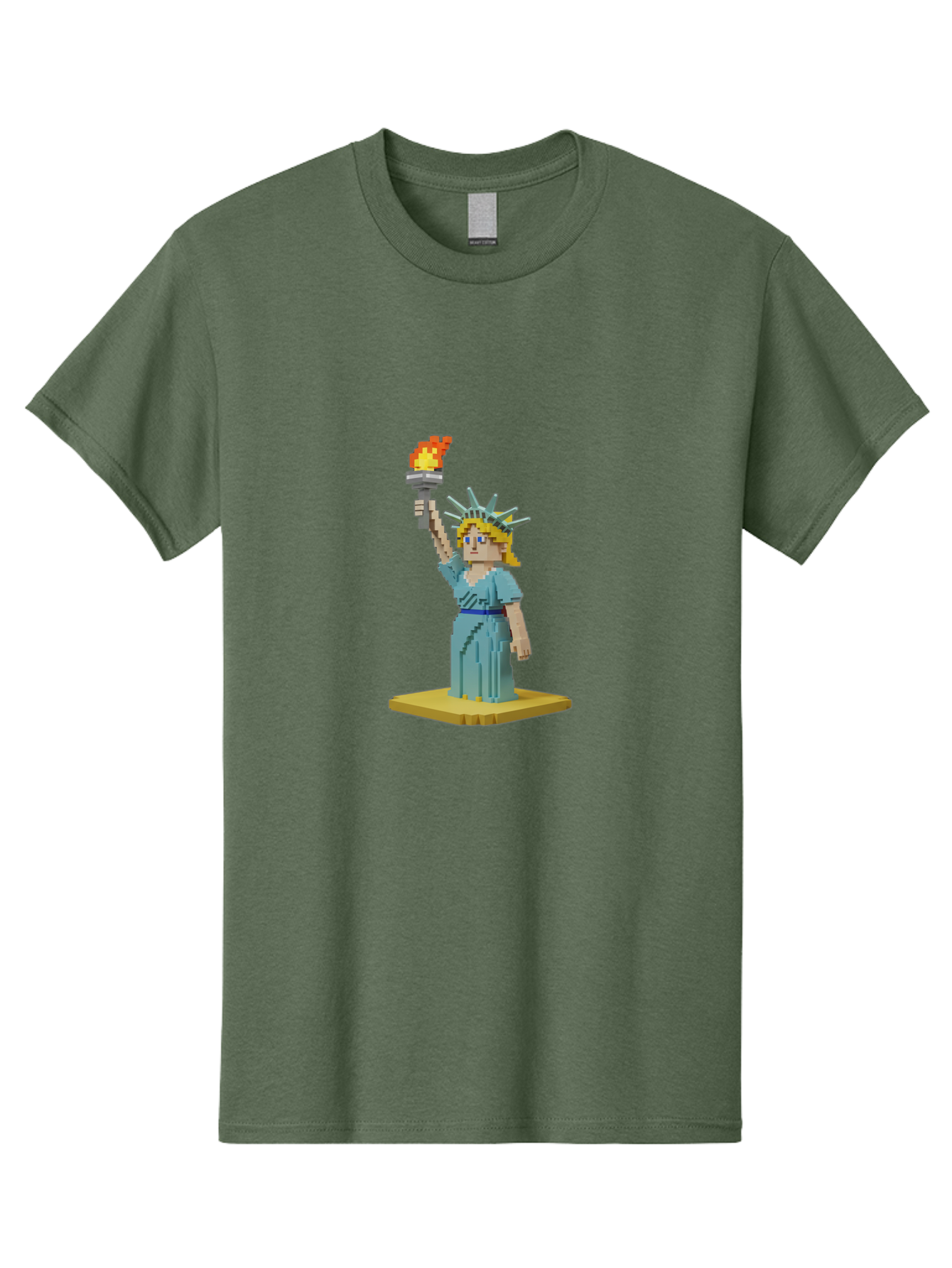 Statue-Of-Liberty Men'S Graphic Tee, 100% Cotton, Comfortable Casual Summer Wear, Machine Washable, Statue Of Liberty, Liberty Statue, Lady Liberty, Iconic Landmark, Freedom Symbol, American Icon, New York Harbor, Torch Held High, Pixel Art, Bad712