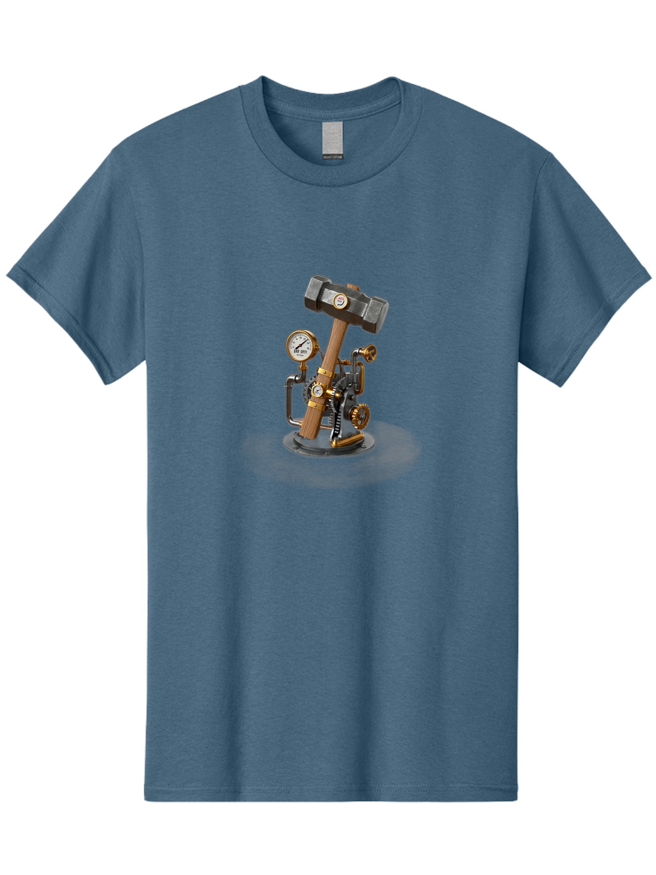 Steampunk-Device-With-Hammer Men'S Graphic Tee, 100% Cotton, Comfortable Casual Summer Wear, Machine Washable, Steampunk, Industrial Design, Mechanical Art, Clockwork Mechanism, Hammers, Pressure Gauge, Metallic Details, Vintage Machinery Bad713