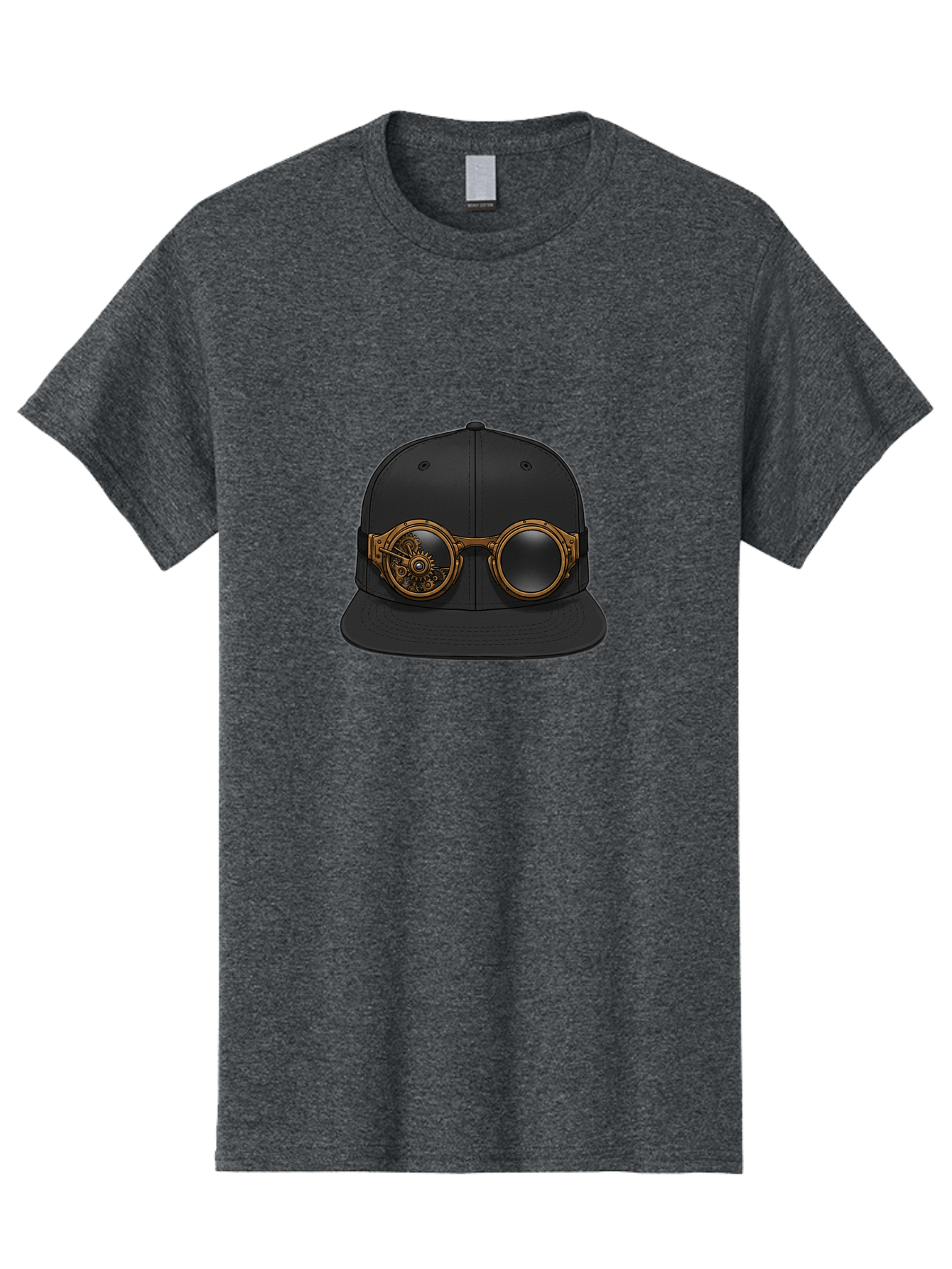 Steampunk-Goggles-Cap Men'S Graphic Tee, 100% Cotton, Comfortable Casual Summer Wear, Machine Washable, Steampunk Goggles On Cap, Steampunk Fashion, Goggles Accessory, Black Baseball Cap, Steampunk Style, Vintage Eyewear, Bad714