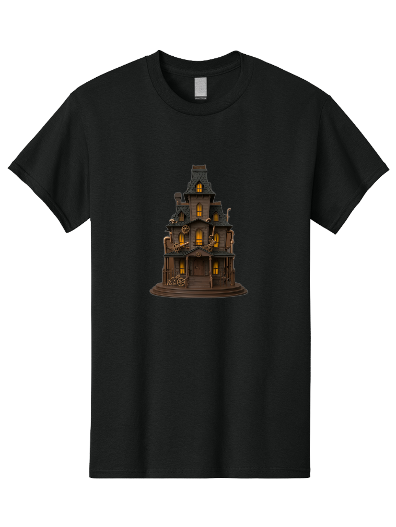 Steampunk-House Men'S Graphic Tee, 100% Cotton, Comfortable Casual Summer Wear, Machine Washable, Steampunk House, Victorian Architecture, Intricate Details, Gothic Style, Industrial Elements, Copper Accents, Mysterious Ambiance, Bad715