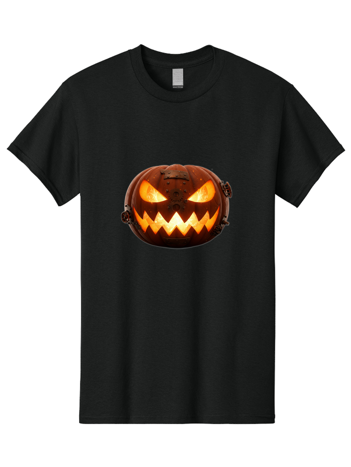 Steampunk-Jack-O-Lantern Men'S Graphic Tee, 100% Cotton, Comfortable Casual Summer Wear, Machine Washable, Halloween Pumpkin, Steampunk Design, Carved Jack-O-Lantern, Glowing Eyes, Metal Accents, Creepy Smile, Orange Glow, Spooky Decor, Bad716
