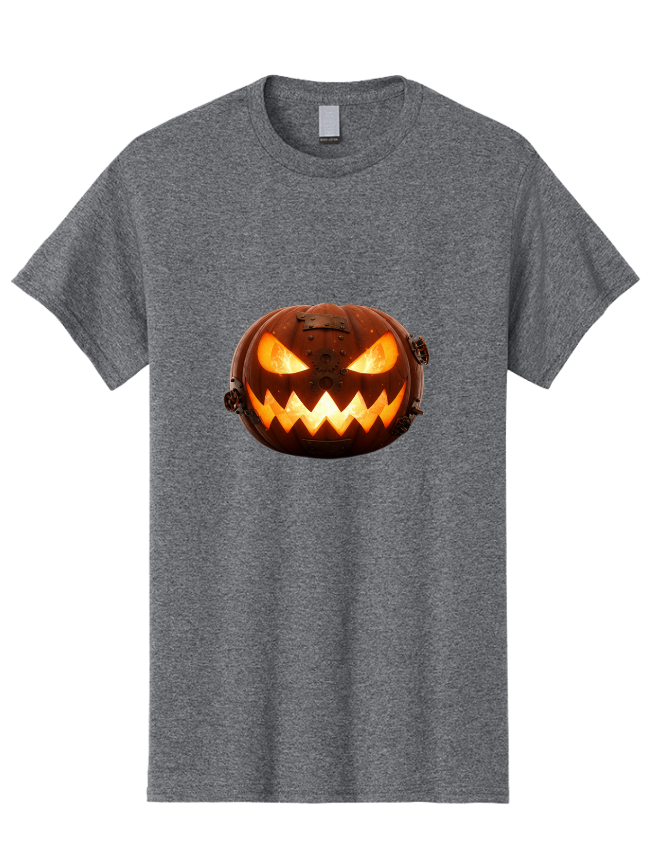 Steampunk-Jack-O-Lantern Men'S Graphic Tee, 100% Cotton, Comfortable Casual Summer Wear, Machine Washable, Halloween Pumpkin, Steampunk Design, Carved Jack-O-Lantern, Glowing Eyes, Metal Accents, Creepy Smile, Orange Glow, Spooky Decor, Bad716