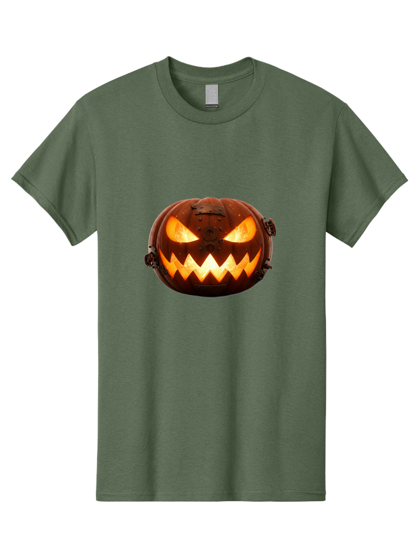 Steampunk-Jack-O-Lantern Men'S Graphic Tee, 100% Cotton, Comfortable Casual Summer Wear, Machine Washable, Halloween Pumpkin, Steampunk Design, Carved Jack-O-Lantern, Glowing Eyes, Metal Accents, Creepy Smile, Orange Glow, Spooky Decor, Bad716