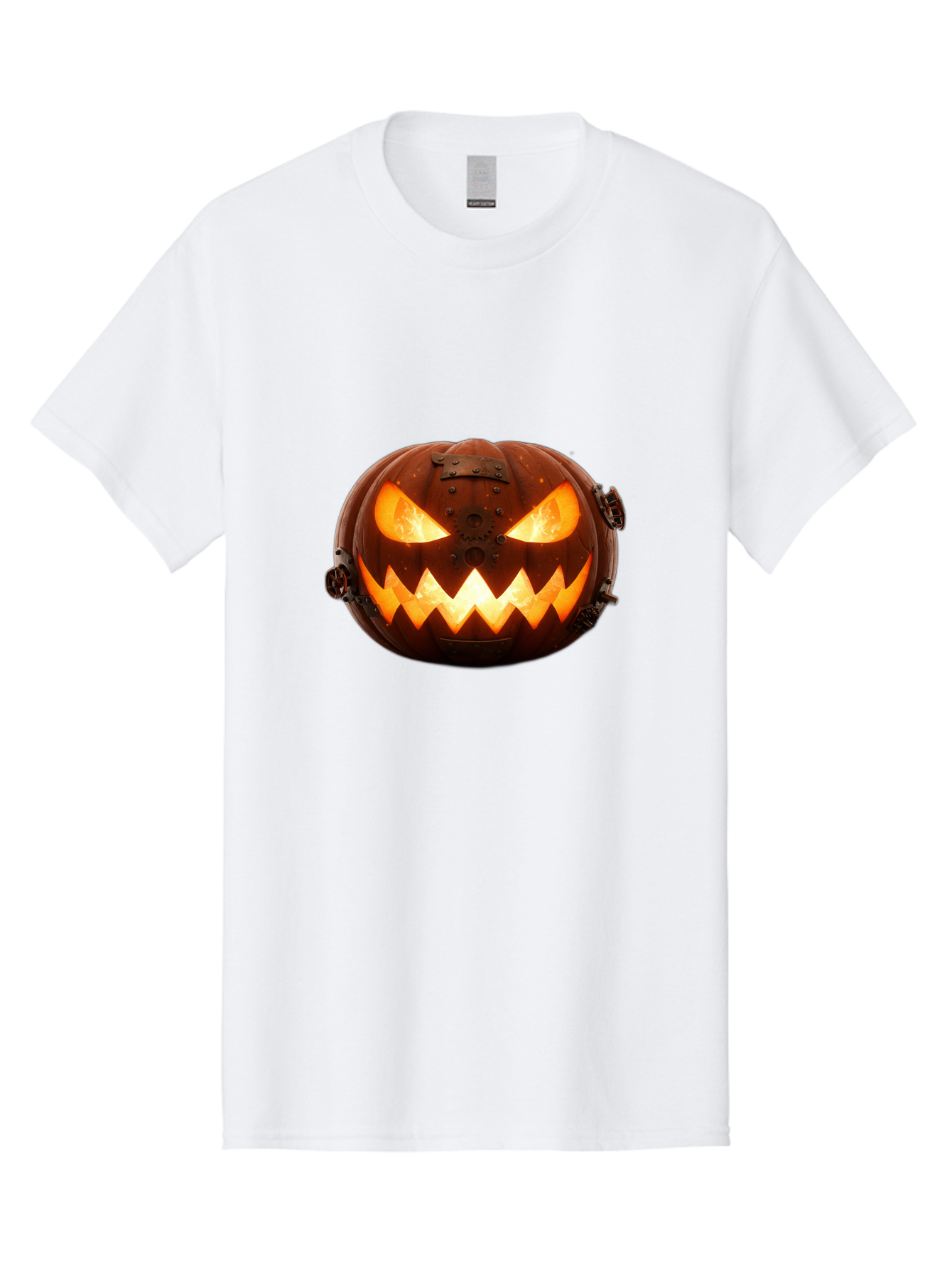 Steampunk-Jack-O-Lantern Men'S Graphic Tee, 100% Cotton, Comfortable Casual Summer Wear, Machine Washable, Halloween Pumpkin, Steampunk Design, Carved Jack-O-Lantern, Glowing Eyes, Metal Accents, Creepy Smile, Orange Glow, Spooky Decor, Bad716