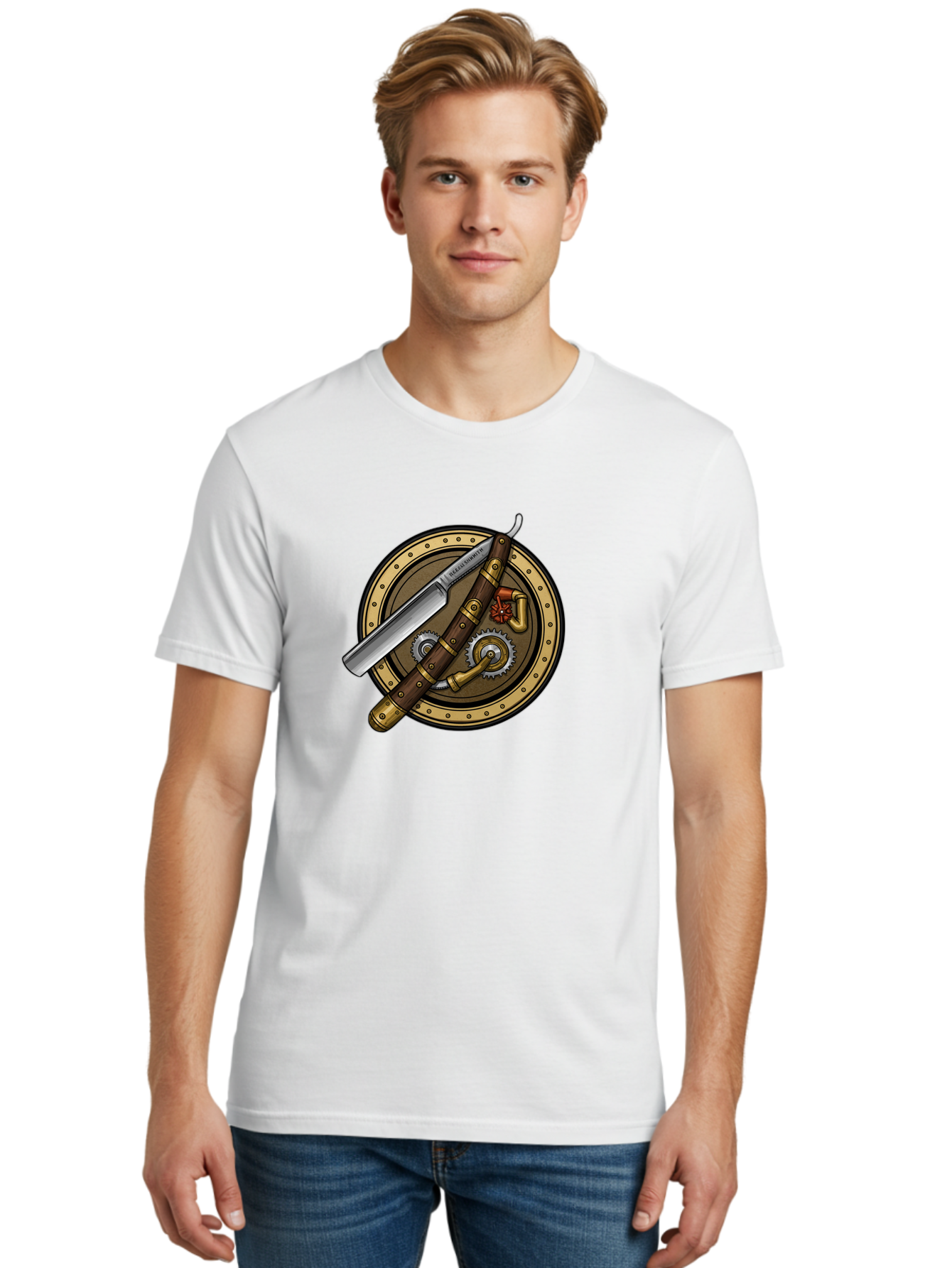 Steampunk-Pliers-And-Knife Men'S Graphic Tee, 100% Cotton, Comfortable Casual Summer Wear, Machine Washable, Steampunk-Themed, Vintage, Retro, Sci-Fi, Fantasy, Gear, Machinery, Industrial Design, Fantasy Art, Steampunk Style, Unique Bad718