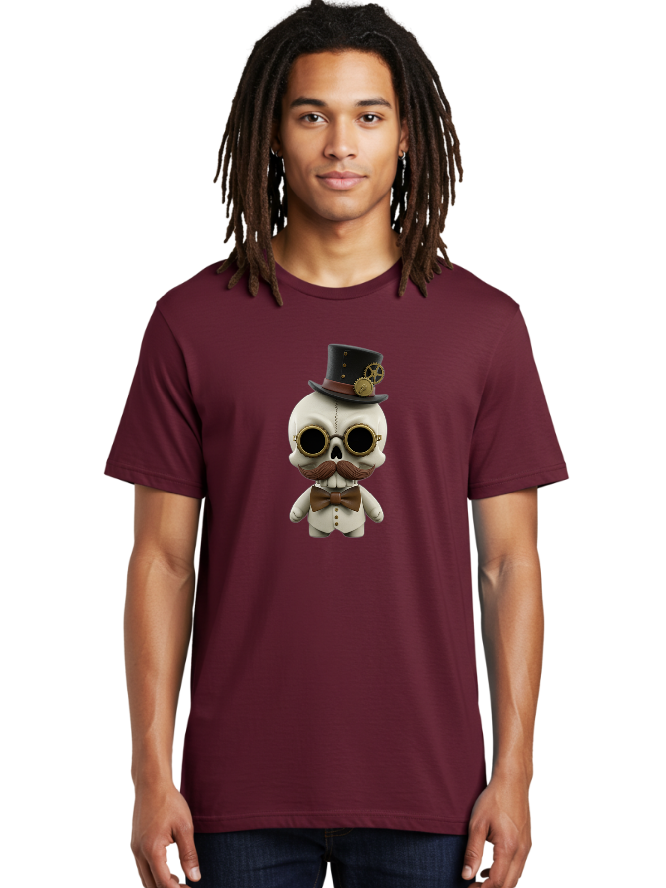 Steampunk-Skeleton Men'S Graphic Tee, 100% Cotton, Comfortable Casual Summer Wear, Machine Washable, Steampunk Skull, Skeleton Character, Vintage Goggles, Top Hat, Bow Tie, Mechanical Gear, Steampunk Style, Gothic Fashion, Unique Accessory, Bad719